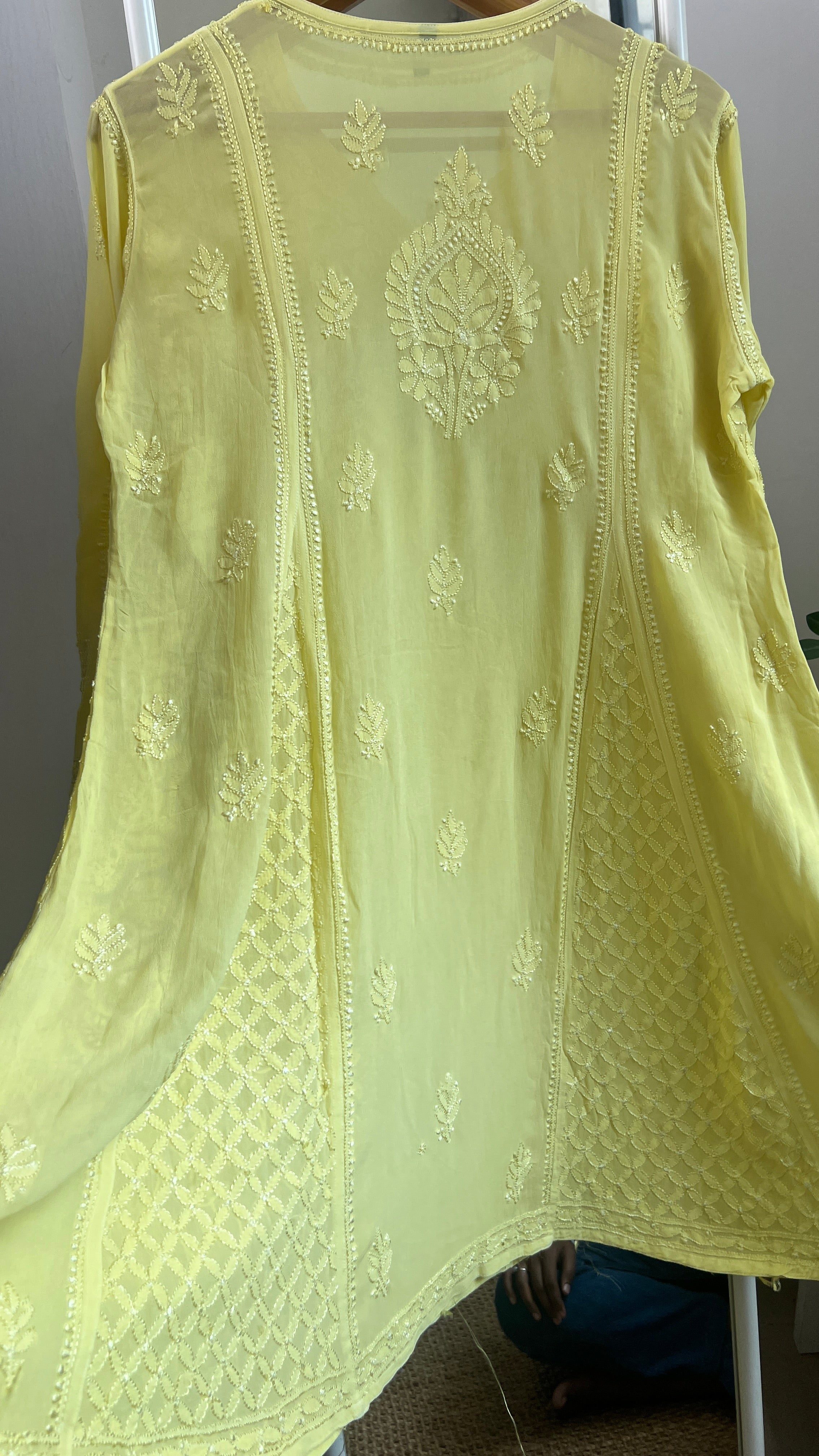 Viscose Chikankari Short Anarkali - Lemon Yellow - Sahar Collection