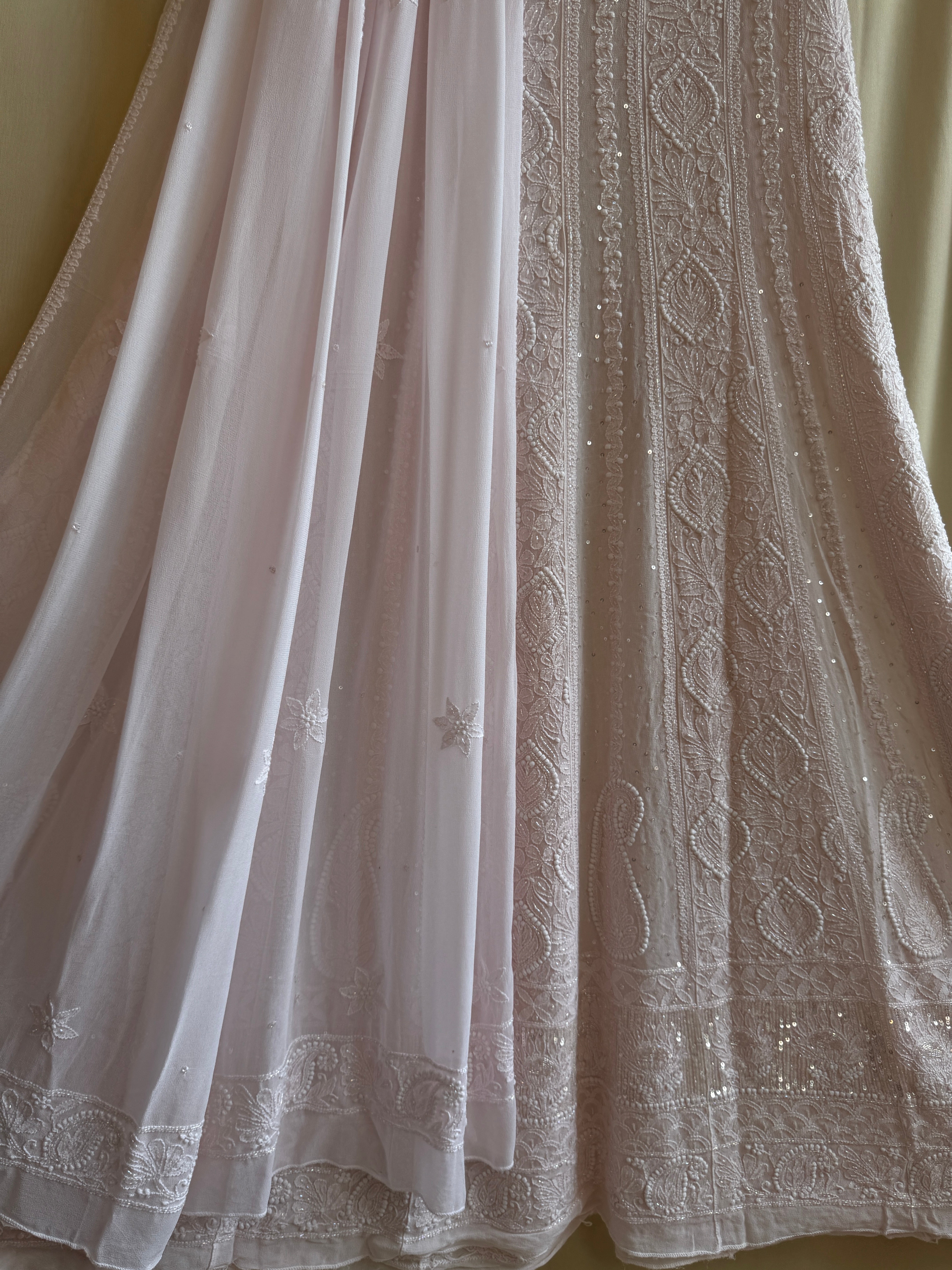 Viscose Anarkali - Semi Stitched - Pearl Work - Pale Pink ARIAA CHIKANKARI