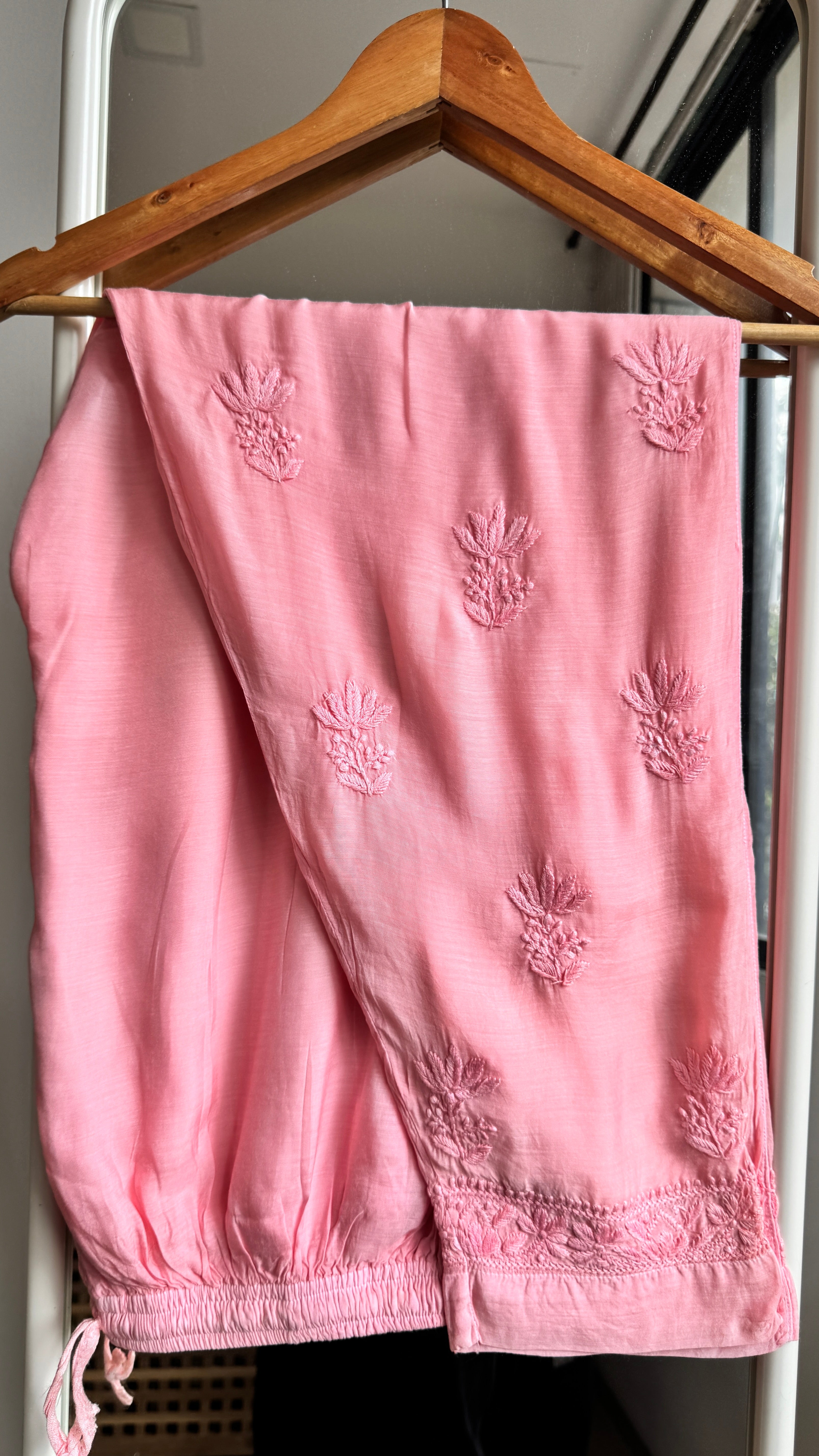 Muslin Chikankari Plazzo Set - Rose Pink