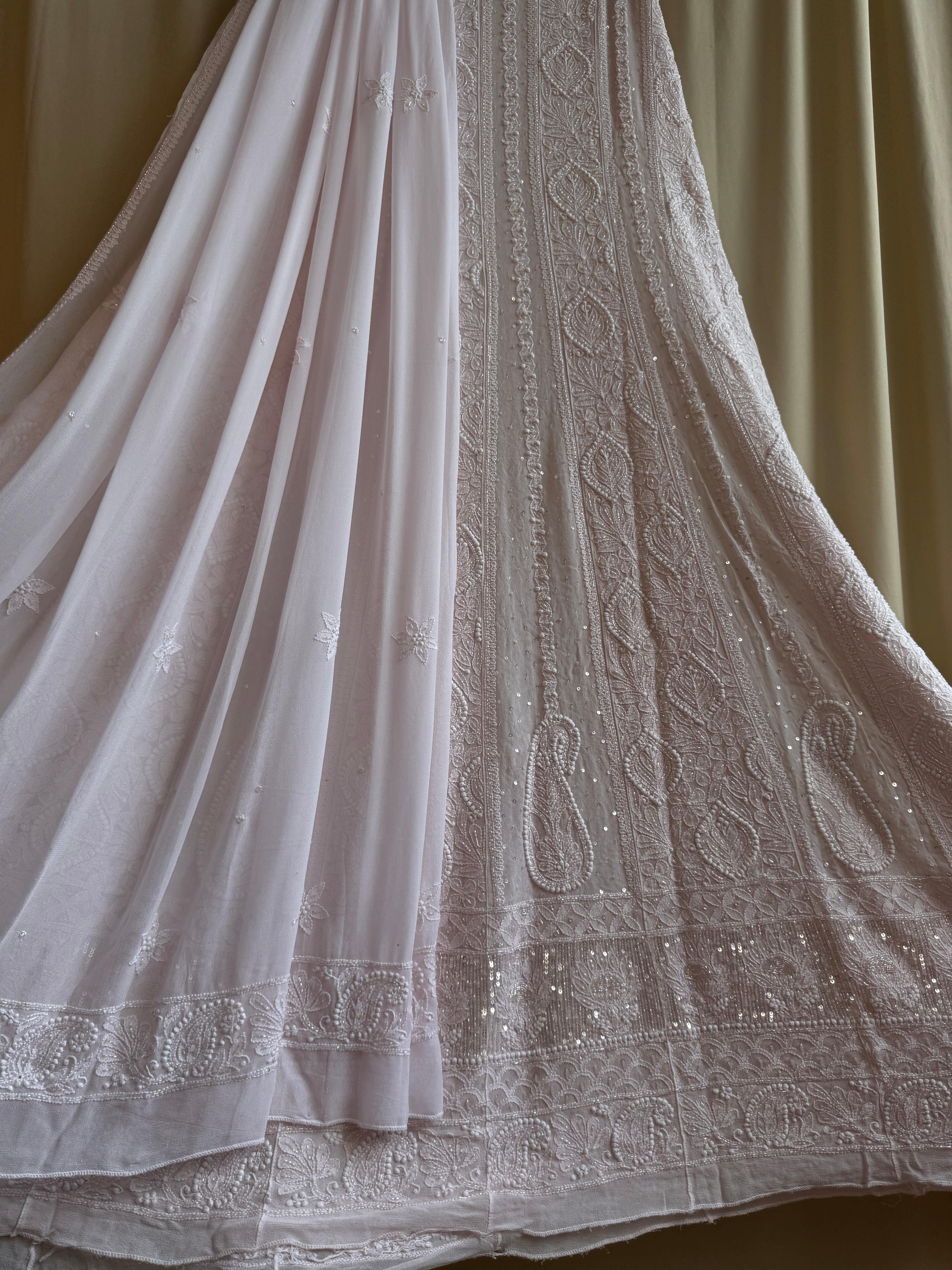 Viscose Anarkali - Semi Stitched - Pearl Work - Pale Pink ARIAA CHIKANKARI