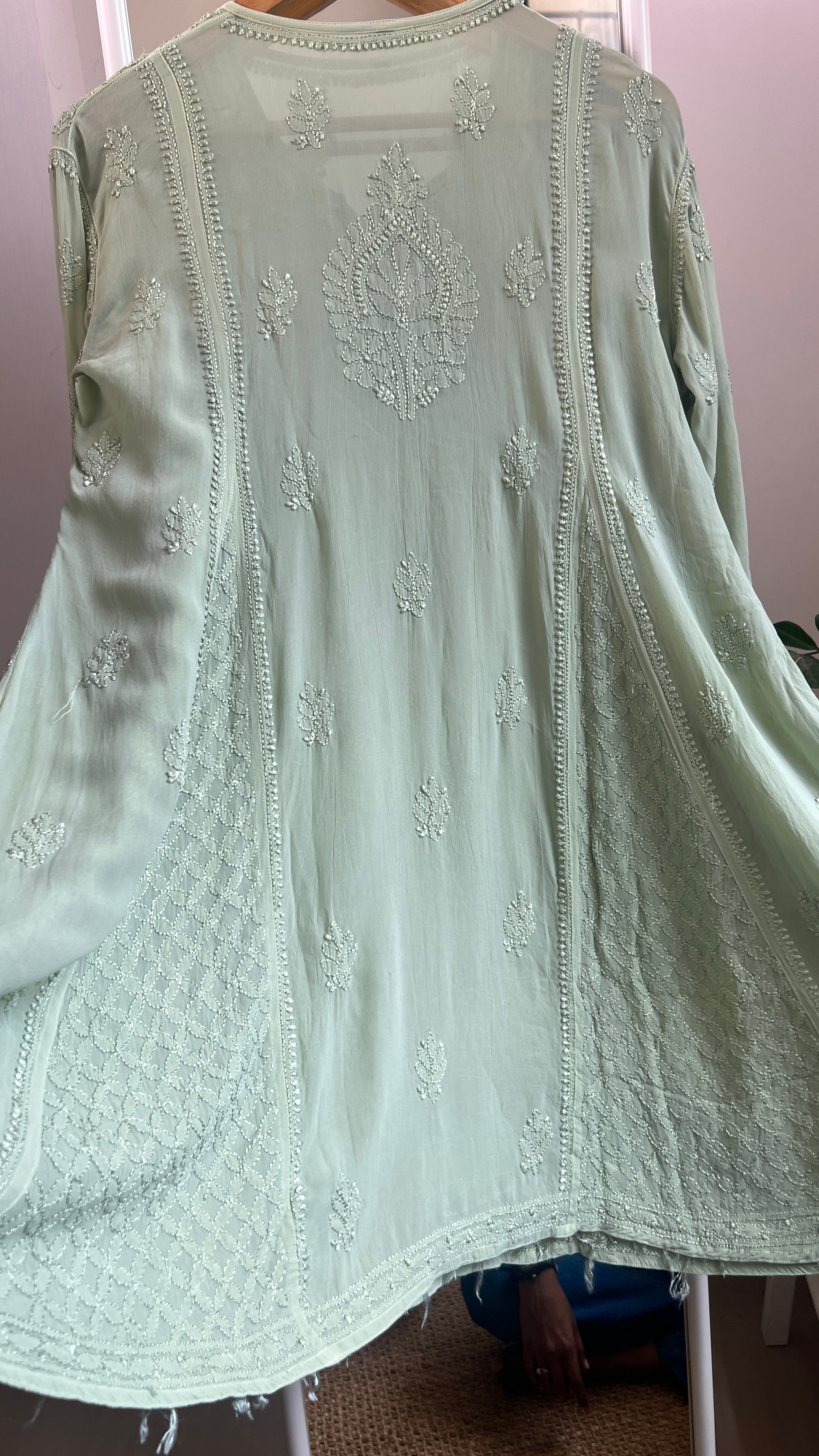 Viscose Chikankari Short Anarkali - Green - Sahar Collection