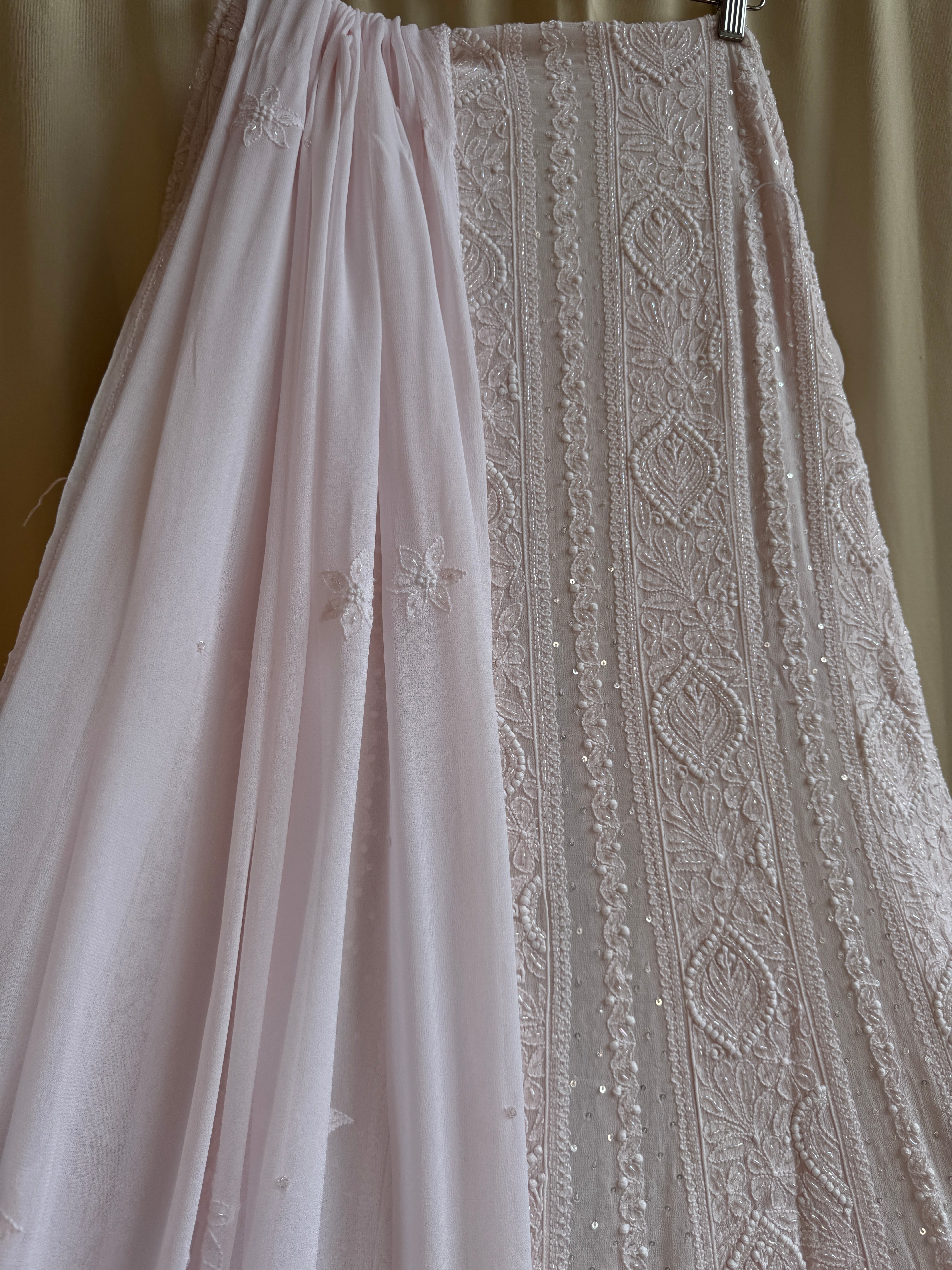 Viscose Anarkali - Semi Stitched - Pearl Work - Pale Pink ARIAA CHIKANKARI