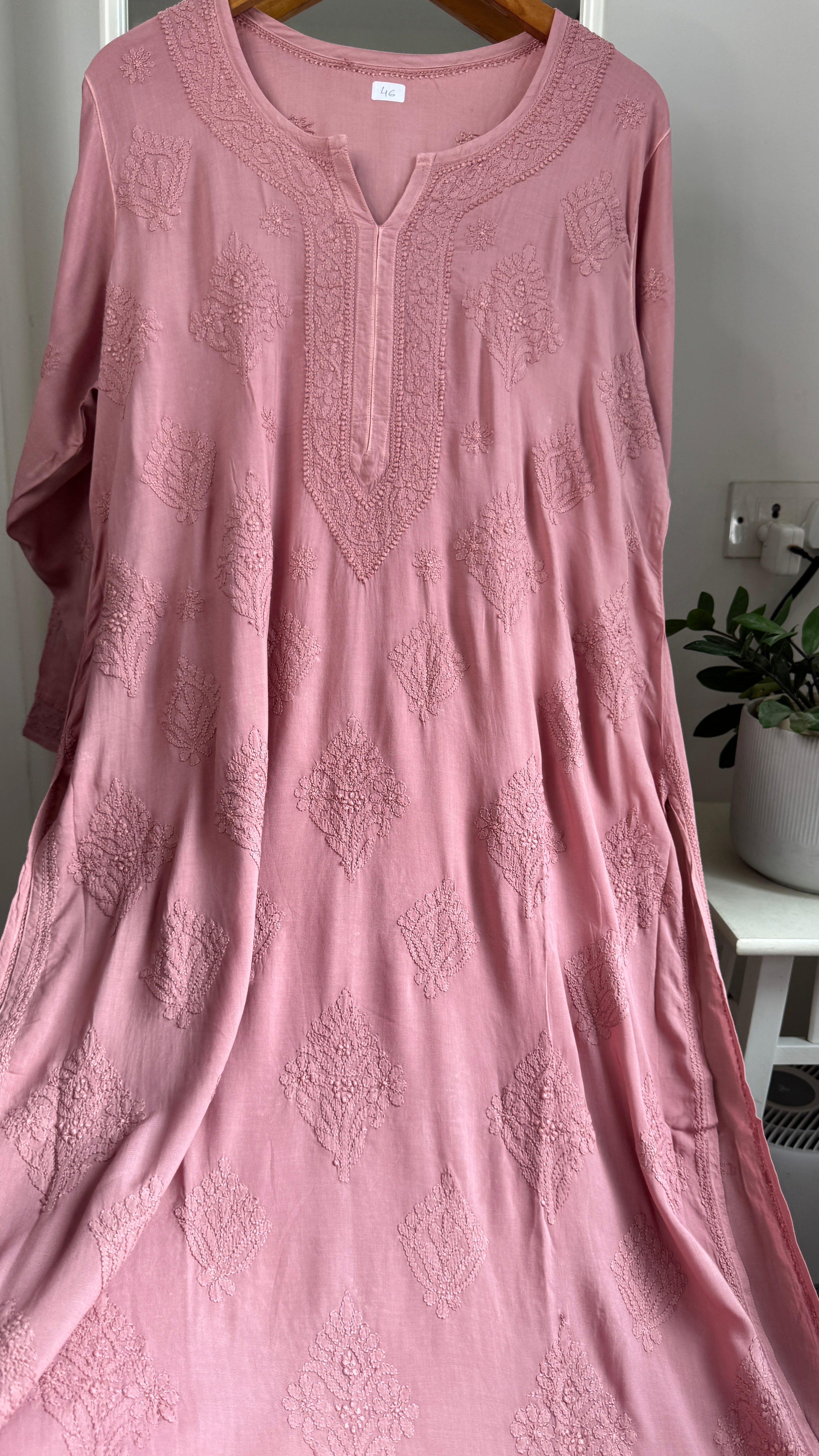 Premium Modal Chikankari Cotton Kurti - Rosewood - Noor Collection