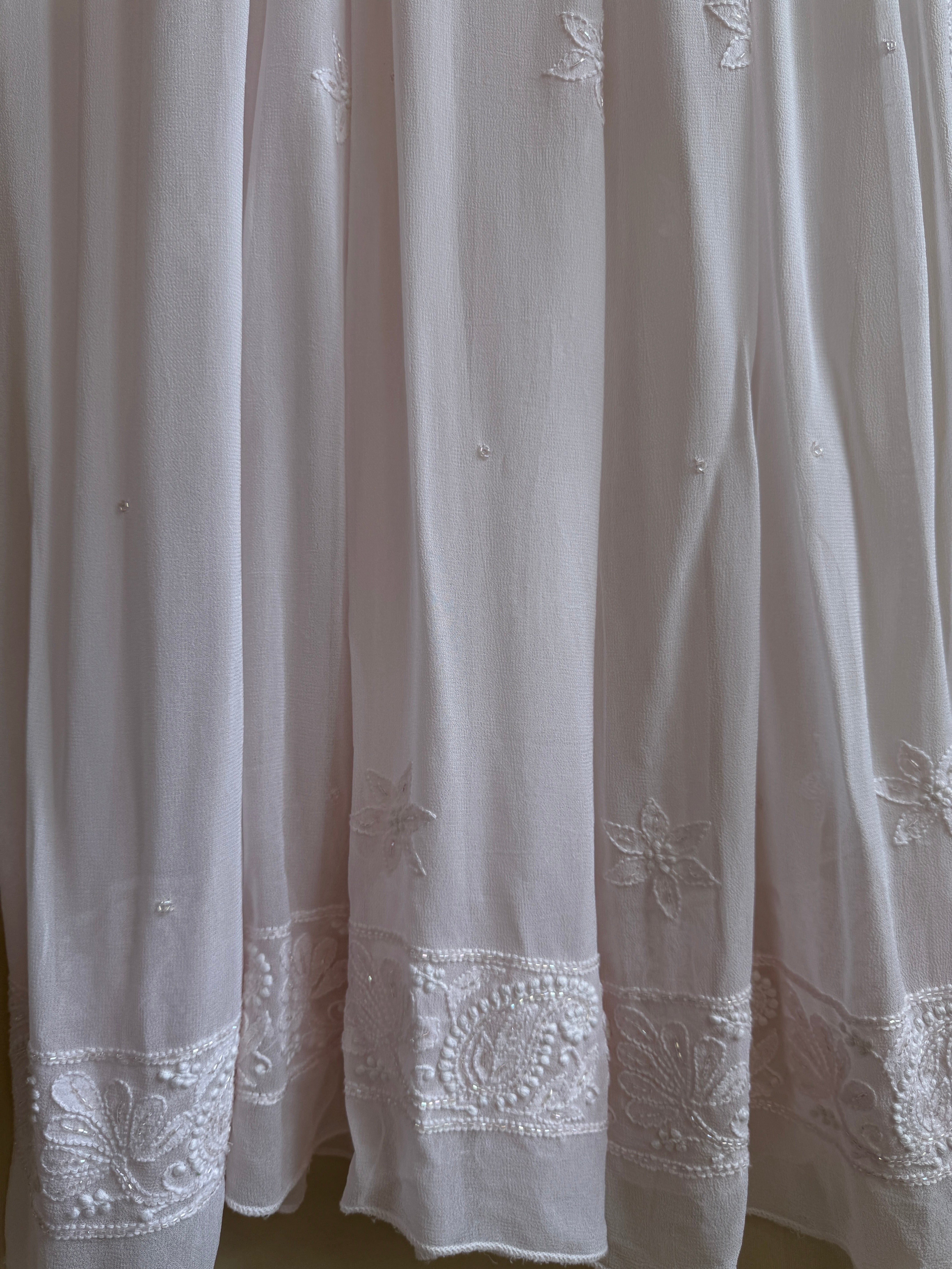 Viscose Anarkali - Semi Stitched - Pearl Work - Pale Pink ARIAA CHIKANKARI