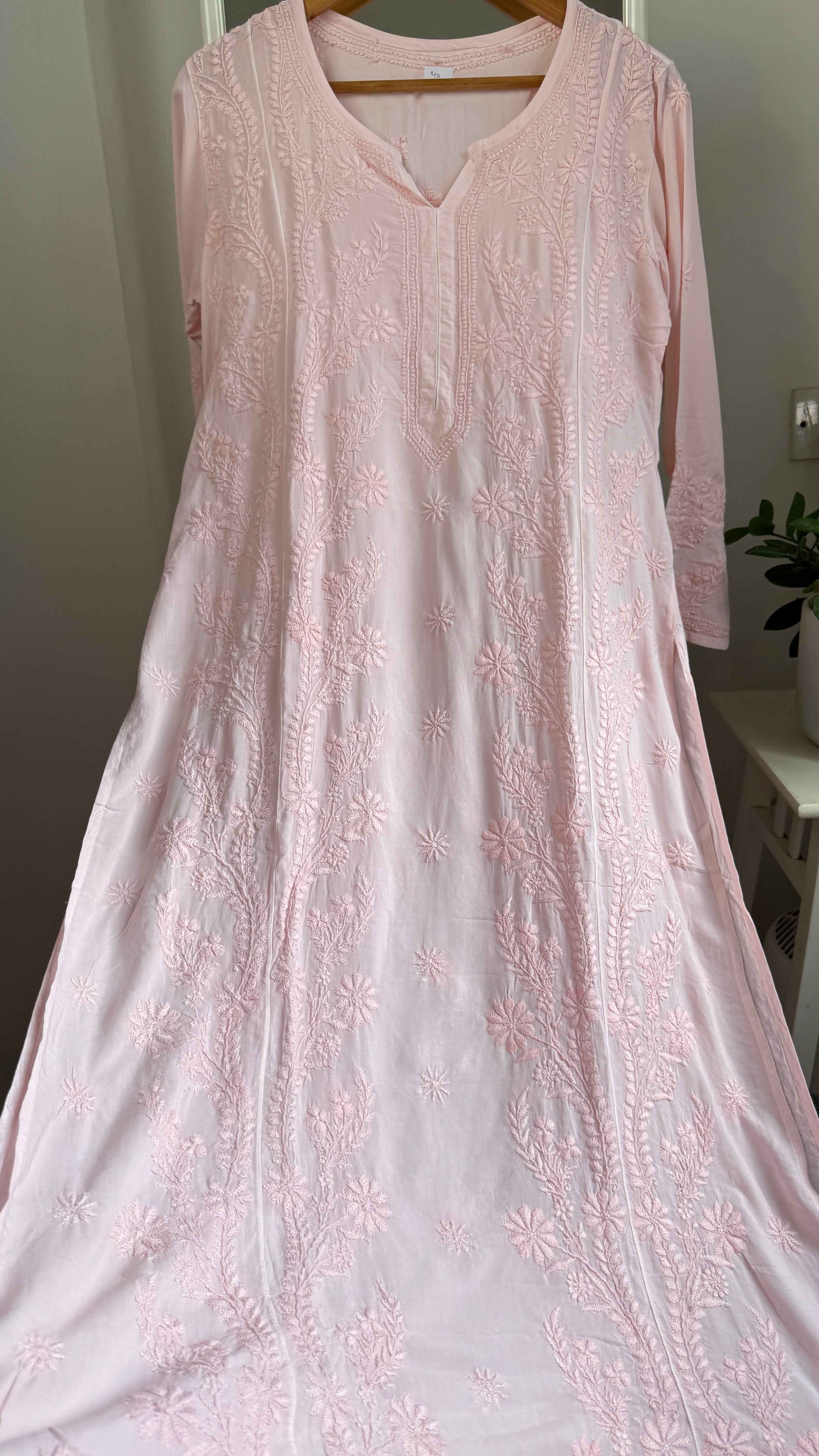 Premium Modal Chikankari Cotton Kurti - Peach Pink - Noor Collection