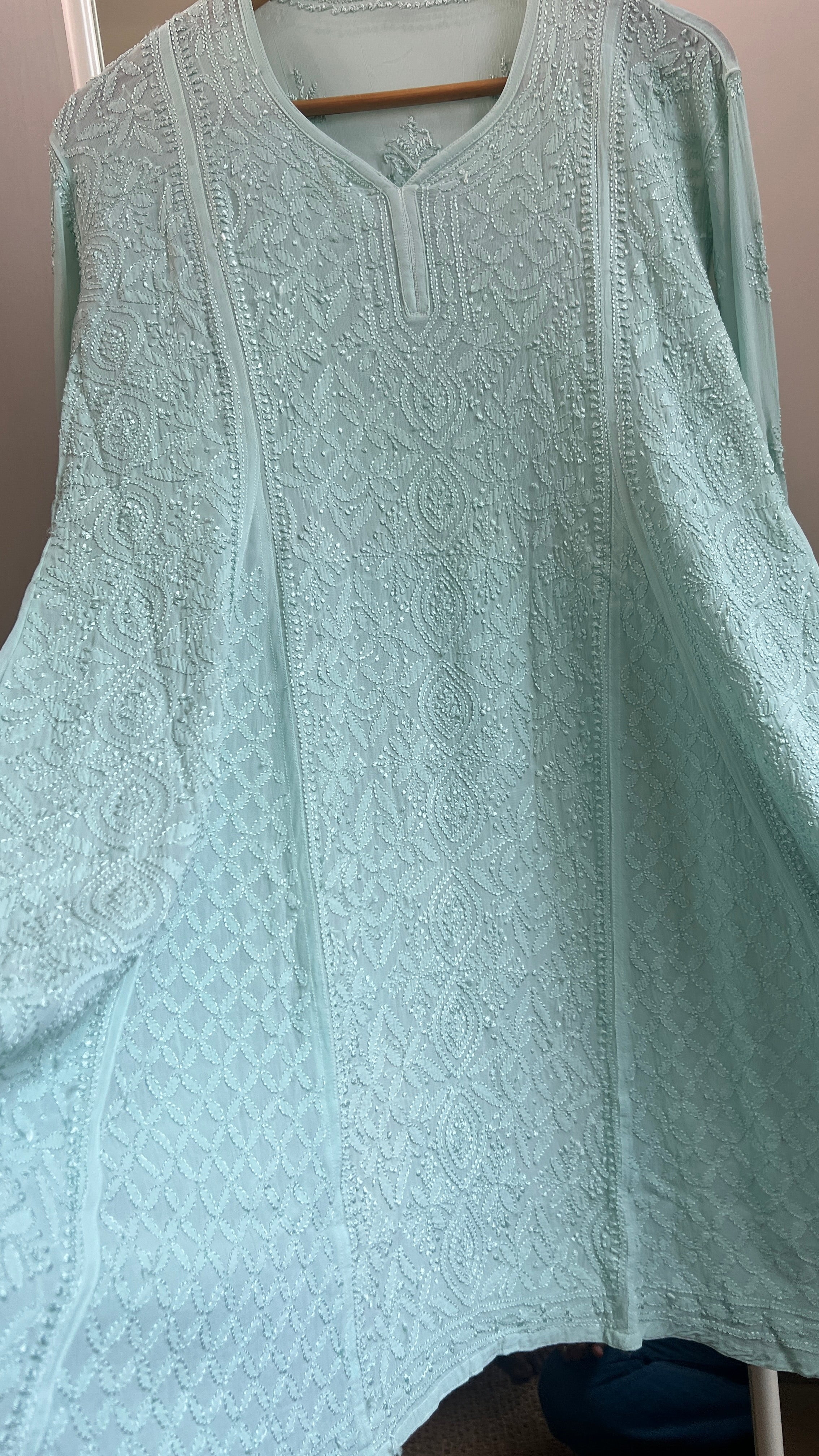 Viscose Chikankari Short Anarkali - Green - Sahar Collection