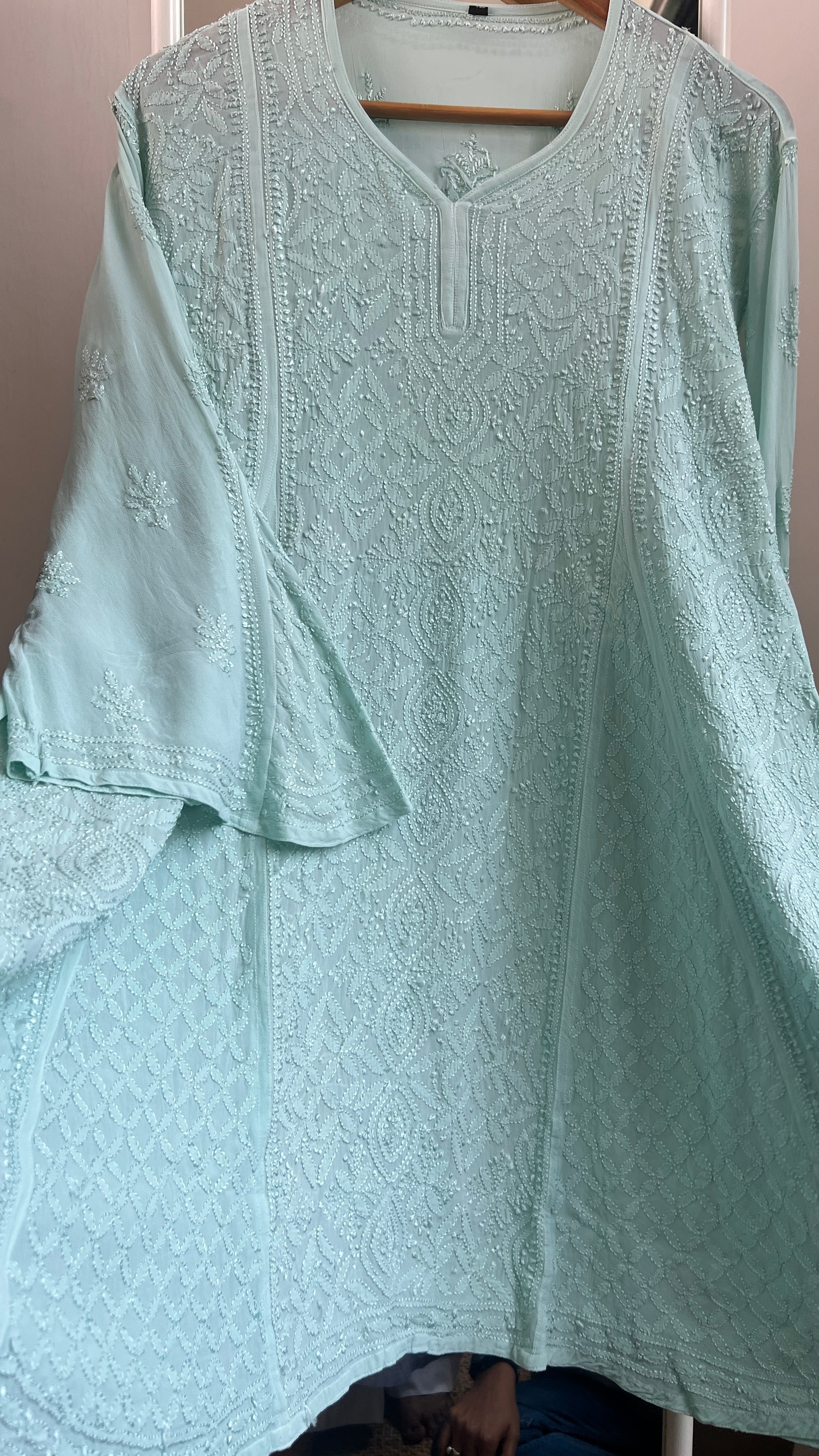 Viscose Chikankari Short Anarkali - Green - Sahar Collection