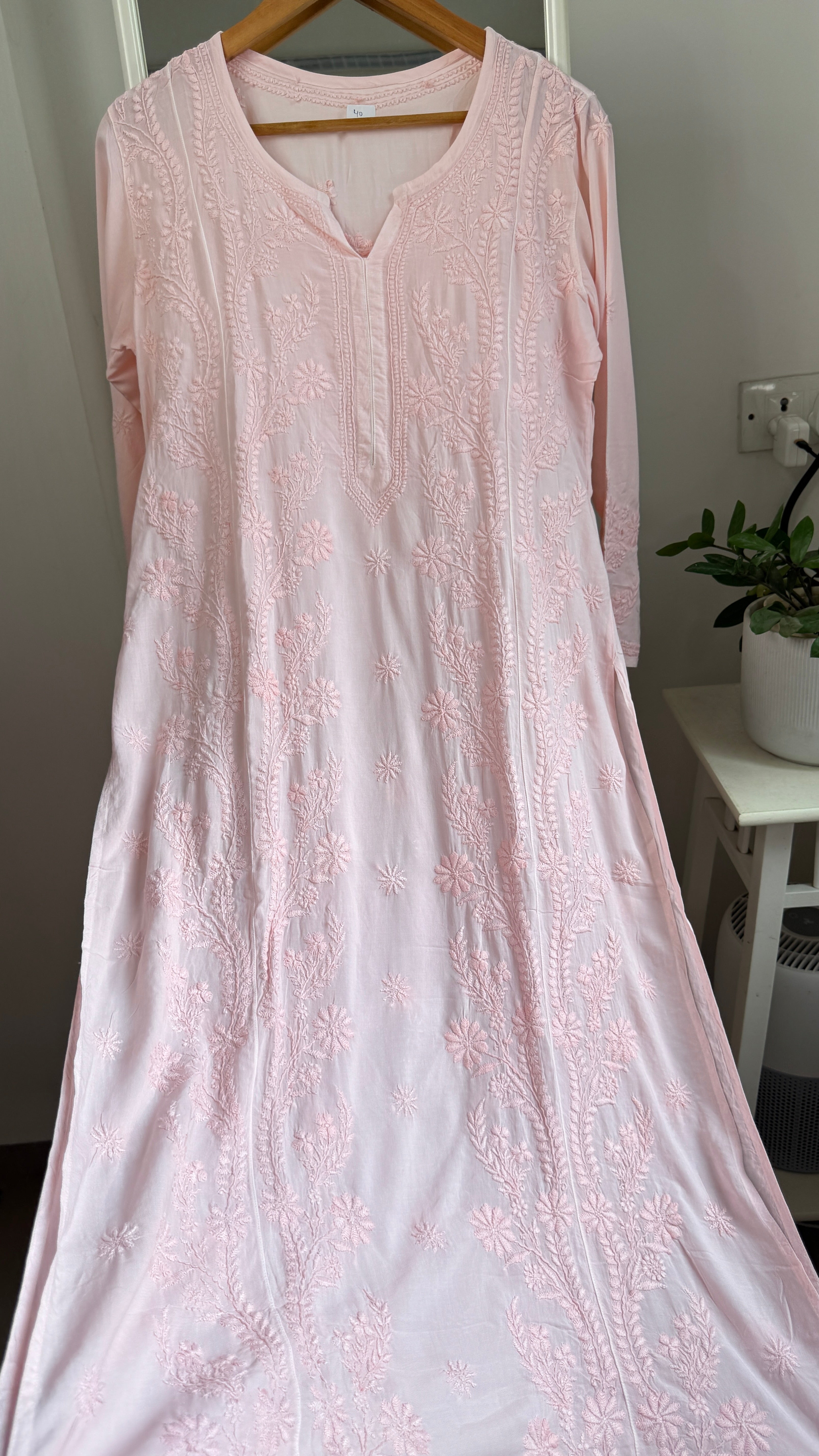 Premium Modal Chikankari Cotton Kurti - Peach Pink - Noor Collection