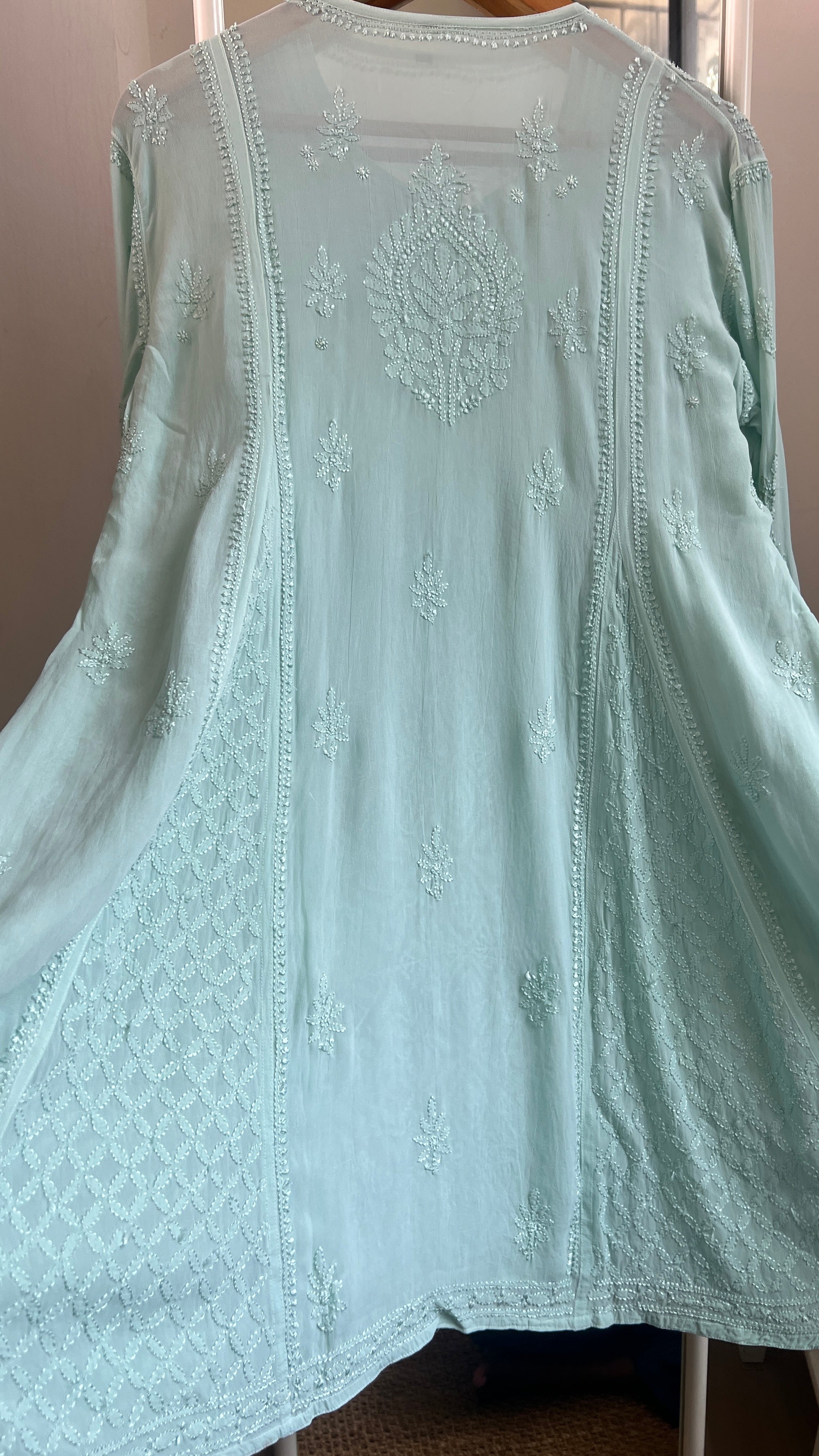 Viscose Chikankari Short Anarkali - Green - Sahar Collection