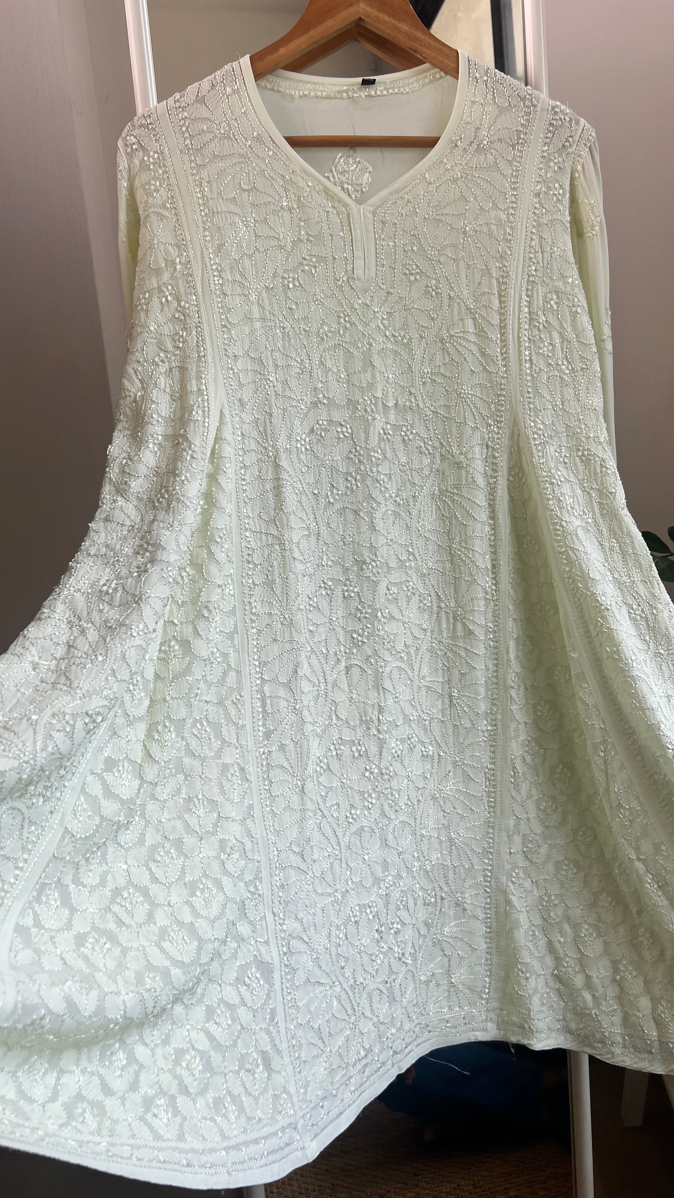 Viscose Chikankari Short Anarkali - Light Green - Sahar Collection