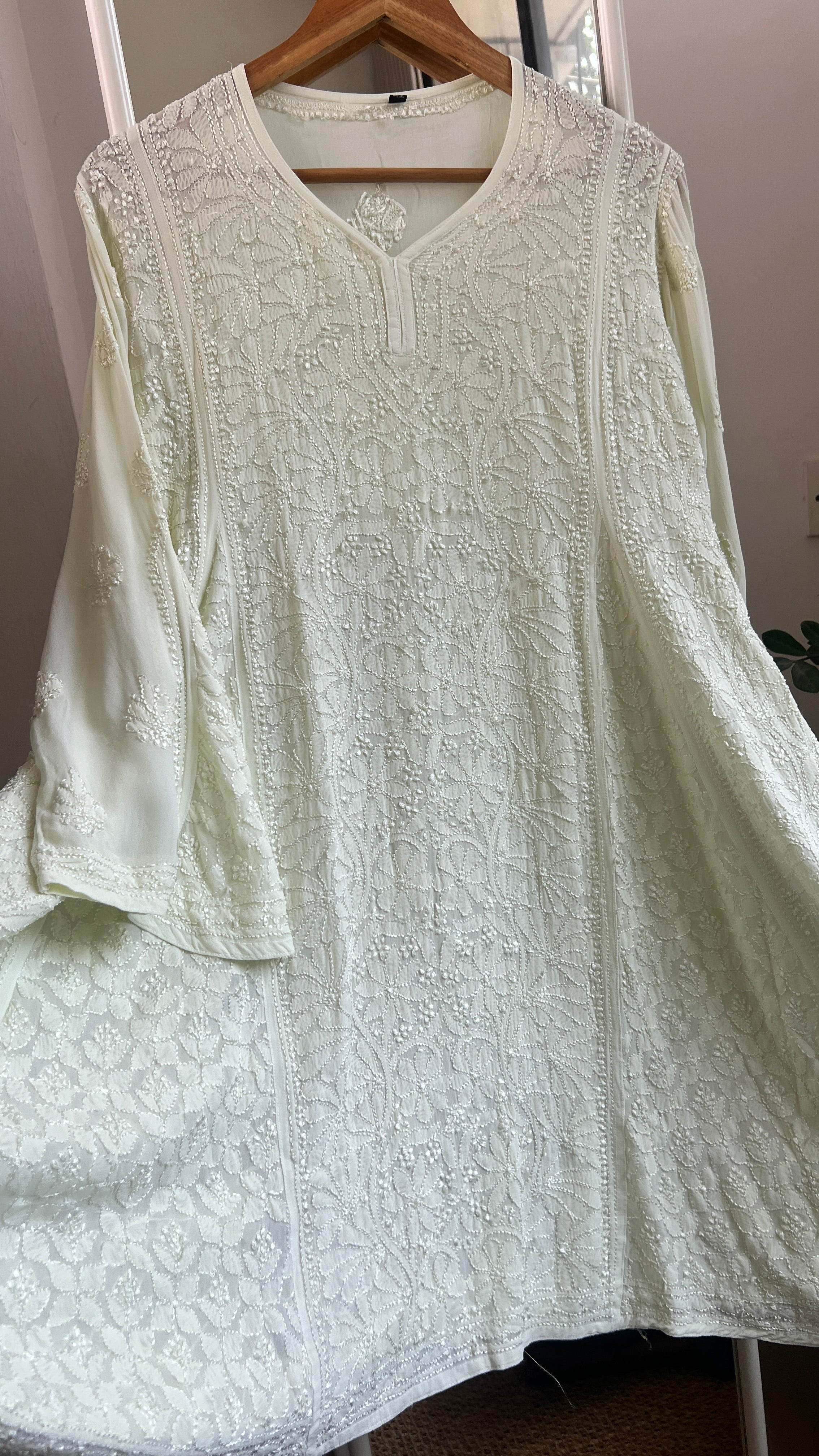 Viscose Chikankari Short Anarkali - Light Green - Sahar Collection
