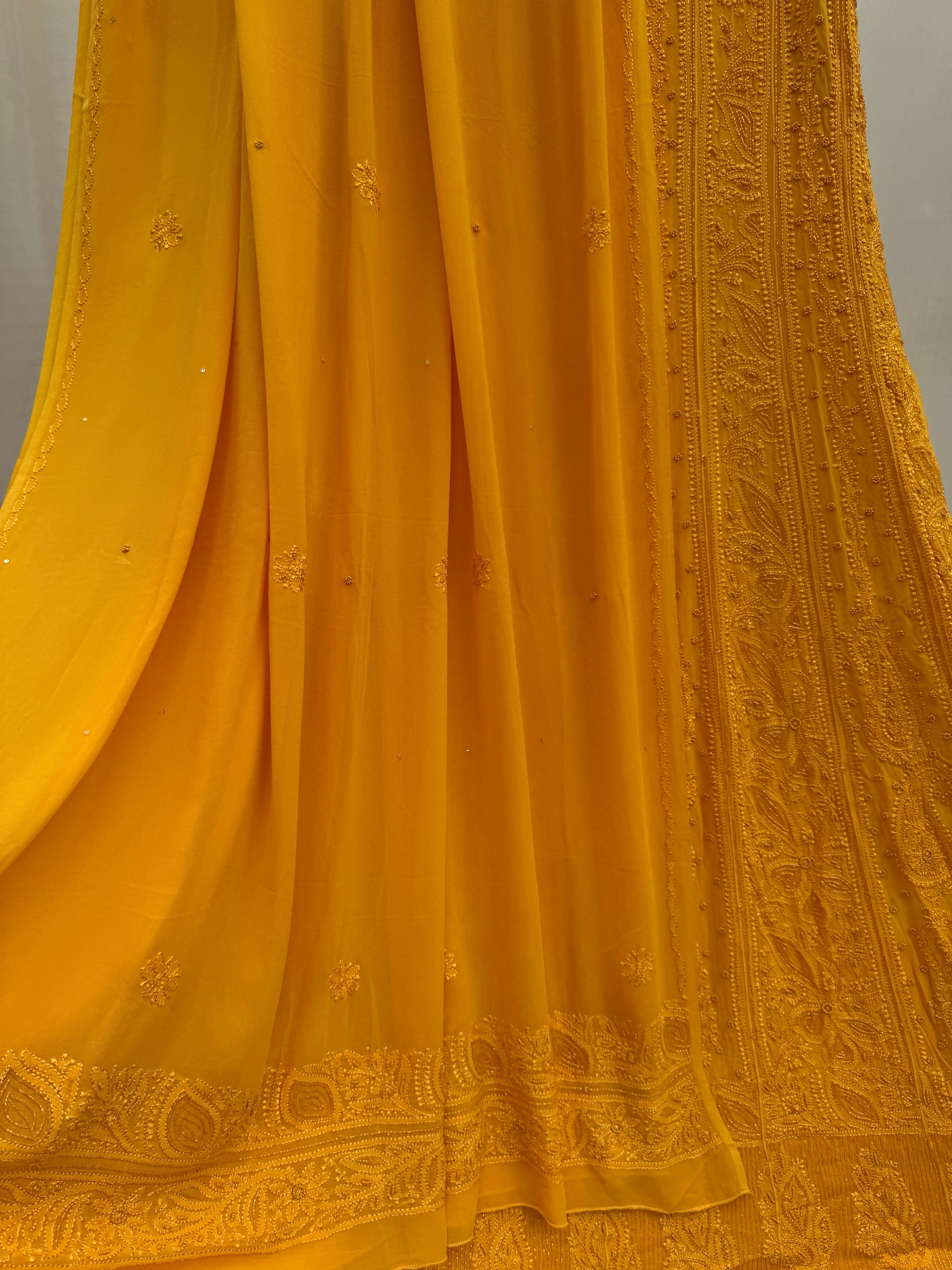 Viscose Anarkali - Semi Stitched - Pearl Work - Yellow ARIAA CHIKANKARI