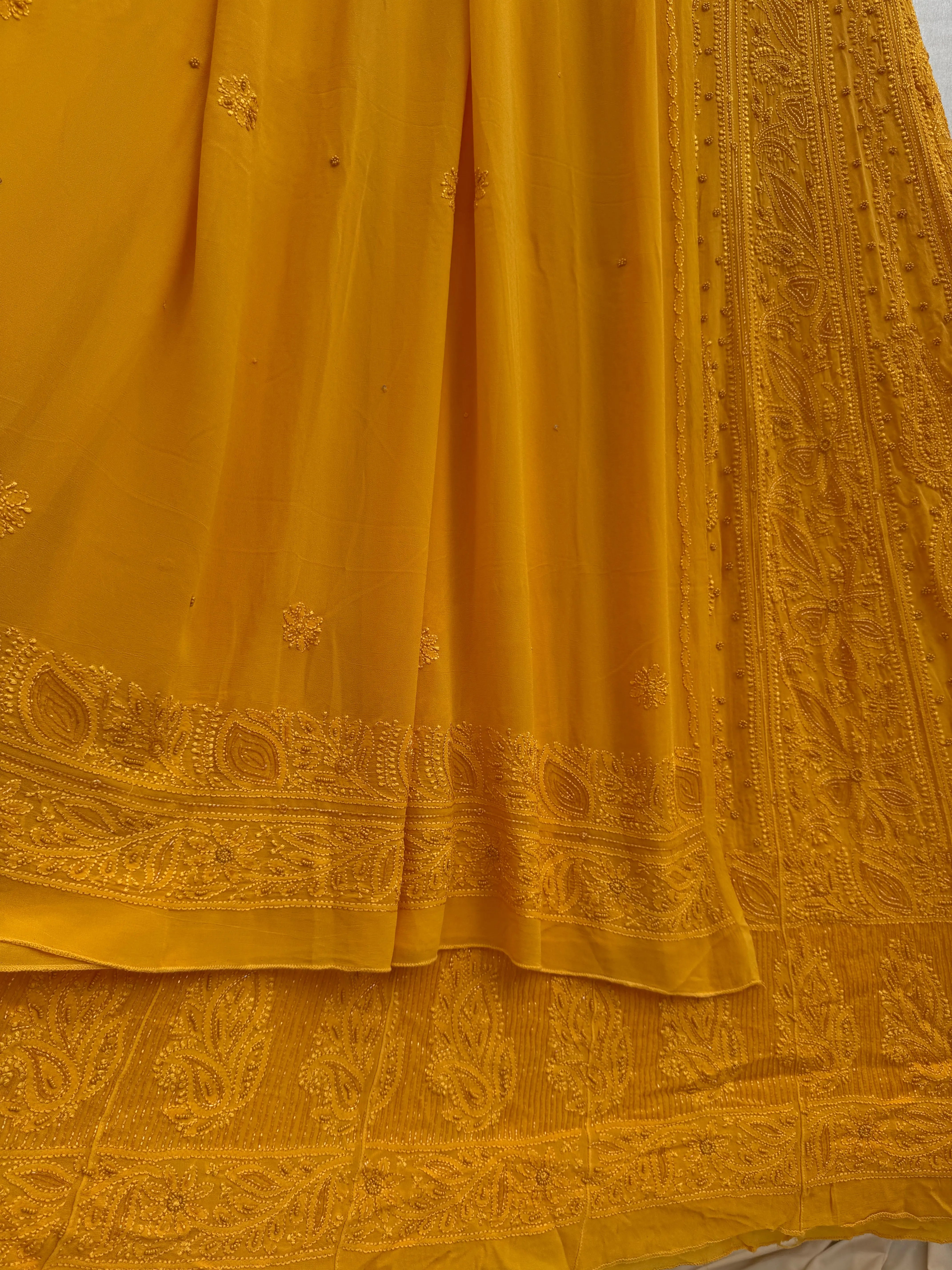 Viscose Anarkali - Semi Stitched - Pearl Work - Yellow ARIAA CHIKANKARI