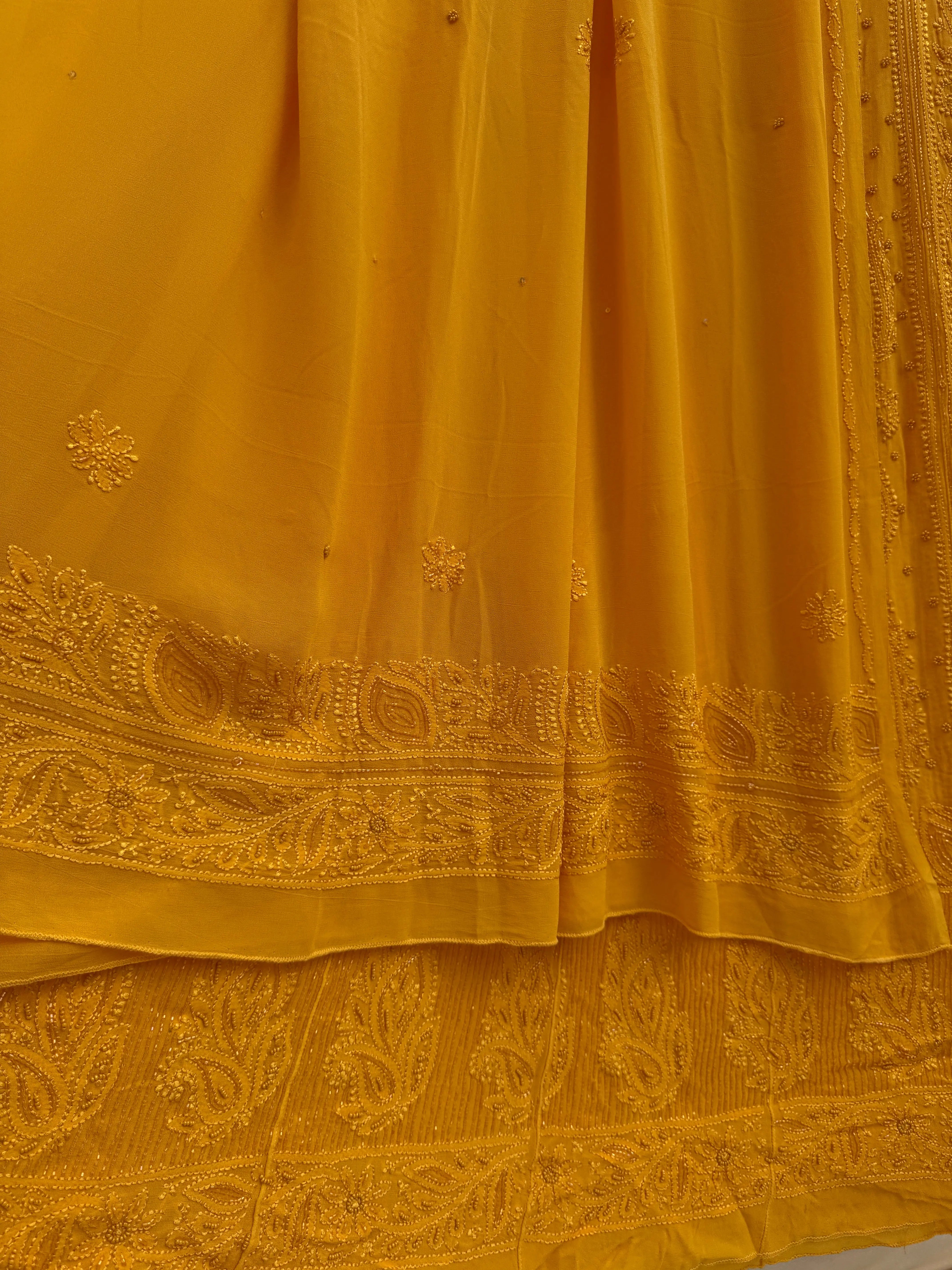 Viscose Anarkali - Semi Stitched - Pearl Work - Yellow ARIAA CHIKANKARI