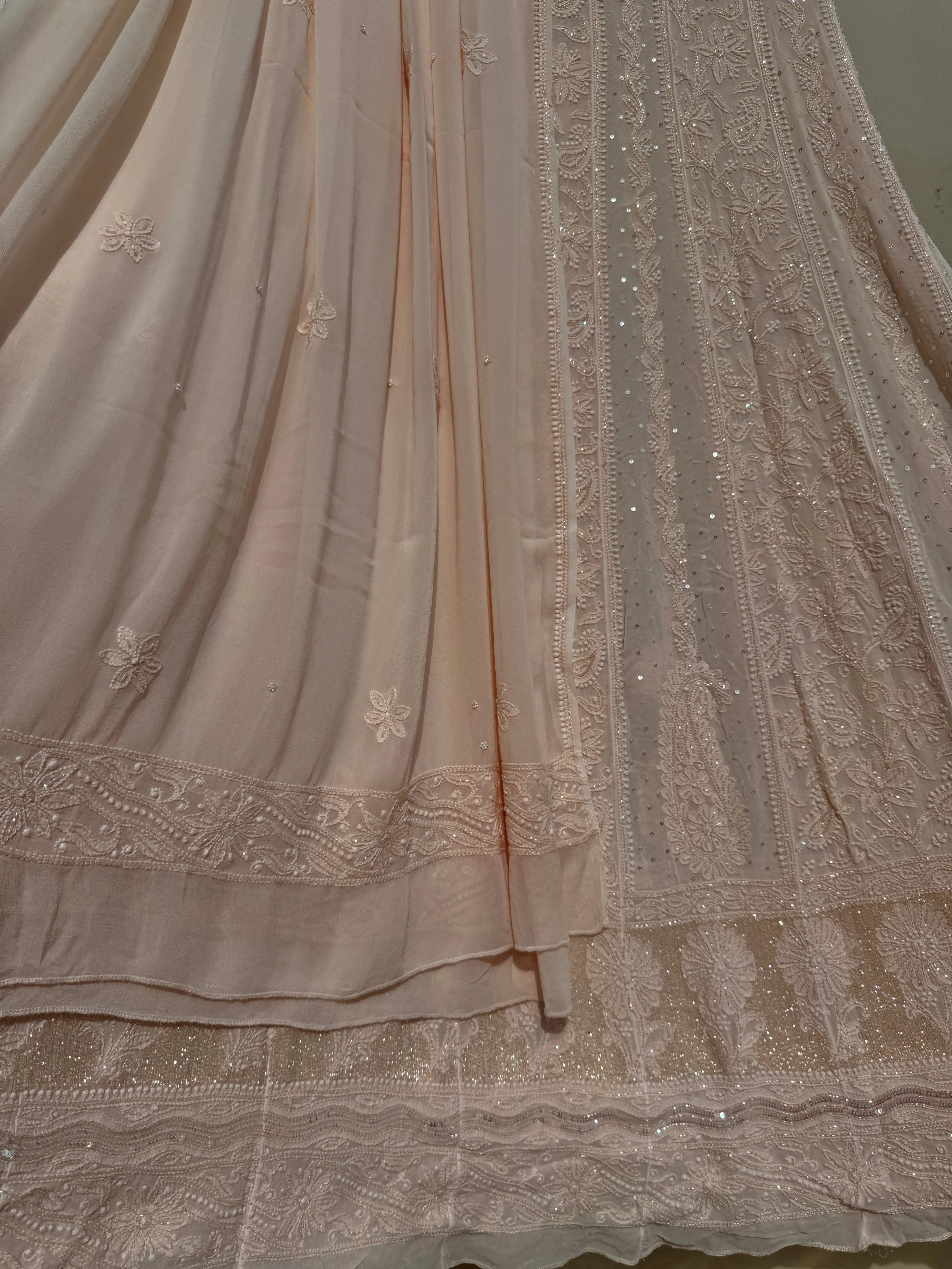 Viscose Anarkali - Semi Stitched - Pearl Work - Peach ARIAA CHIKANKARI