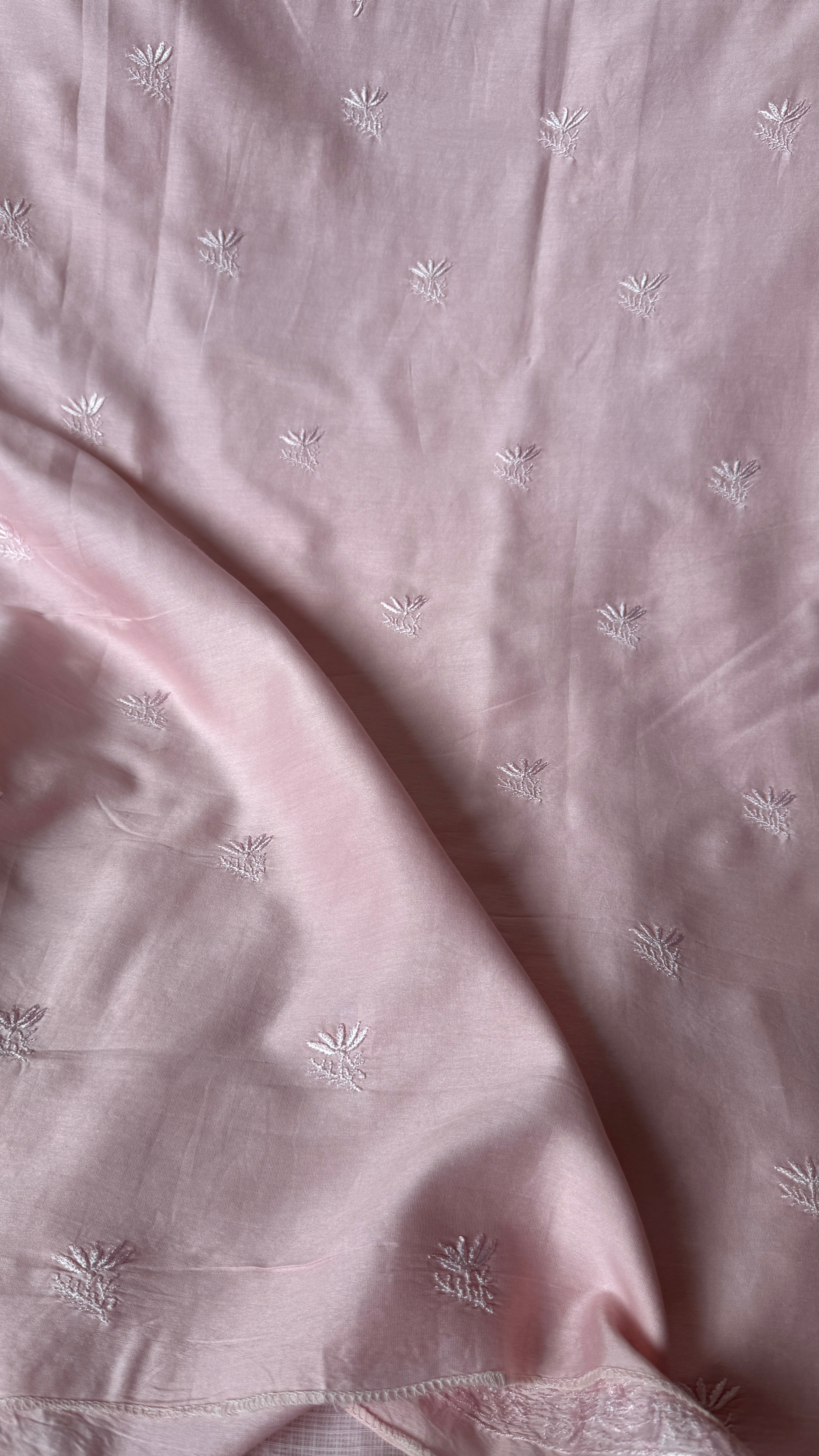 Chanderi Chikankari Kurta Length - Mens- Pale pink