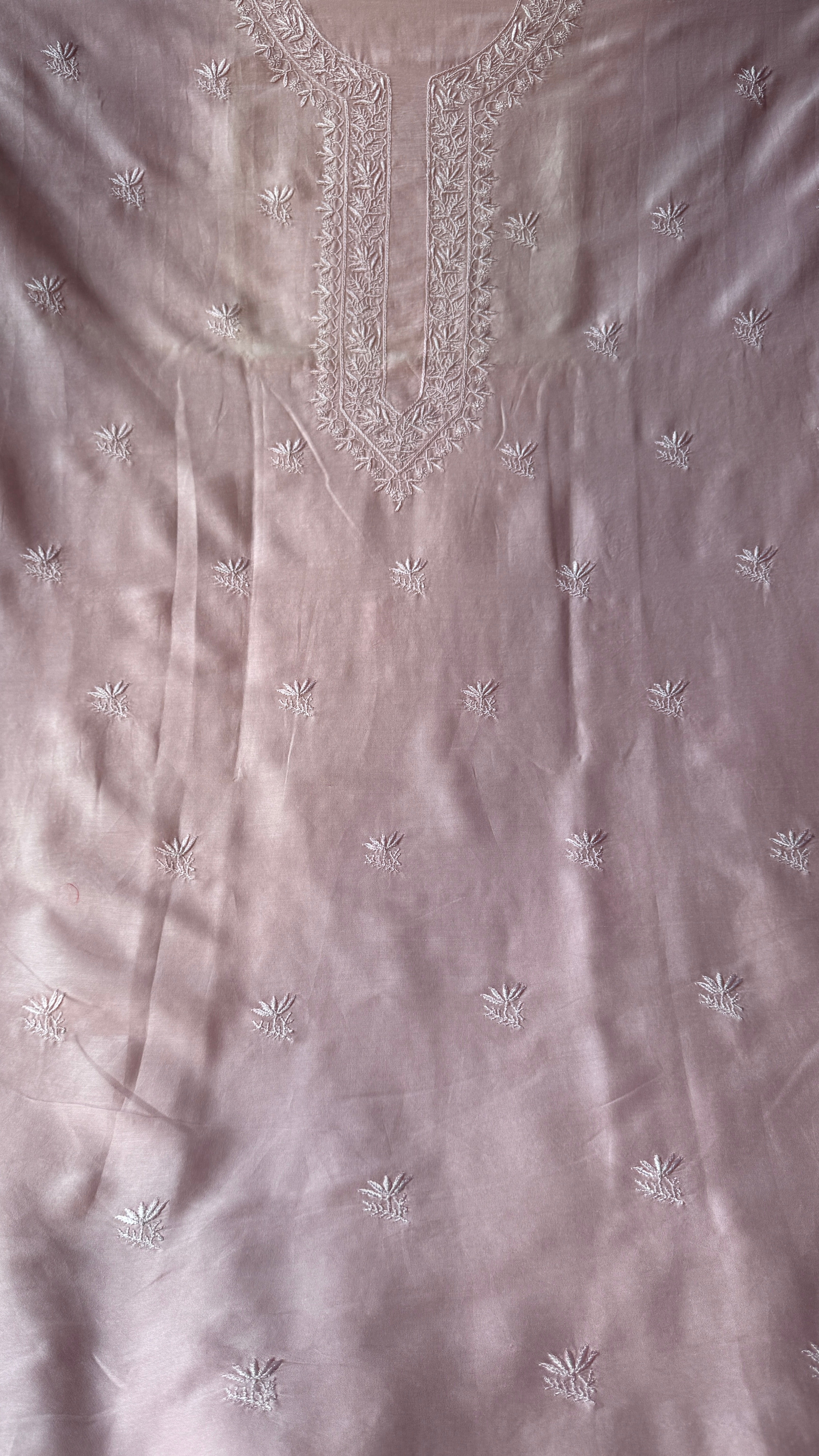 Chanderi Chikankari Kurta Length - Mens- Pale pink