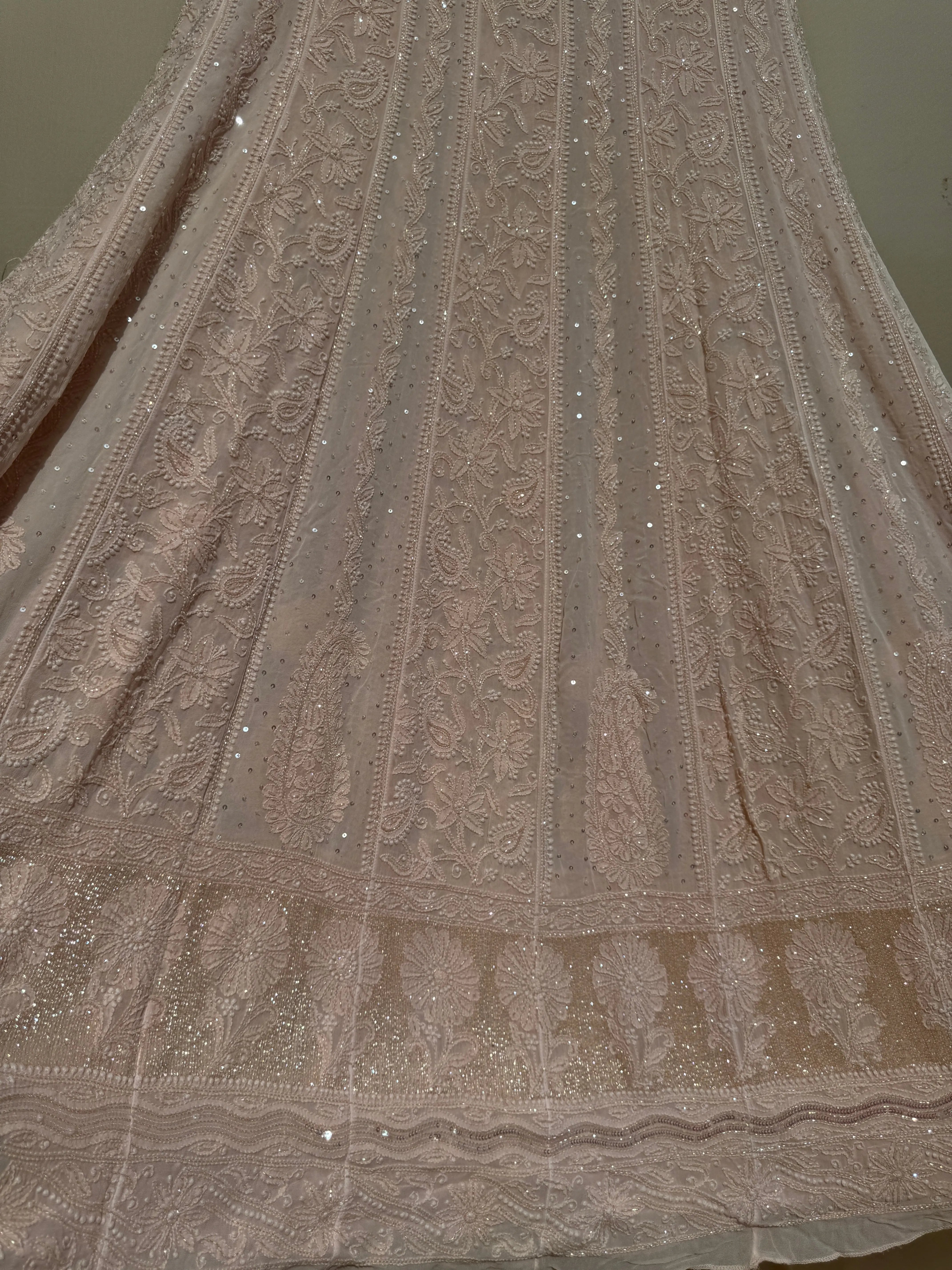 Viscose Anarkali - Semi Stitched - Pearl Work - Peach ARIAA CHIKANKARI