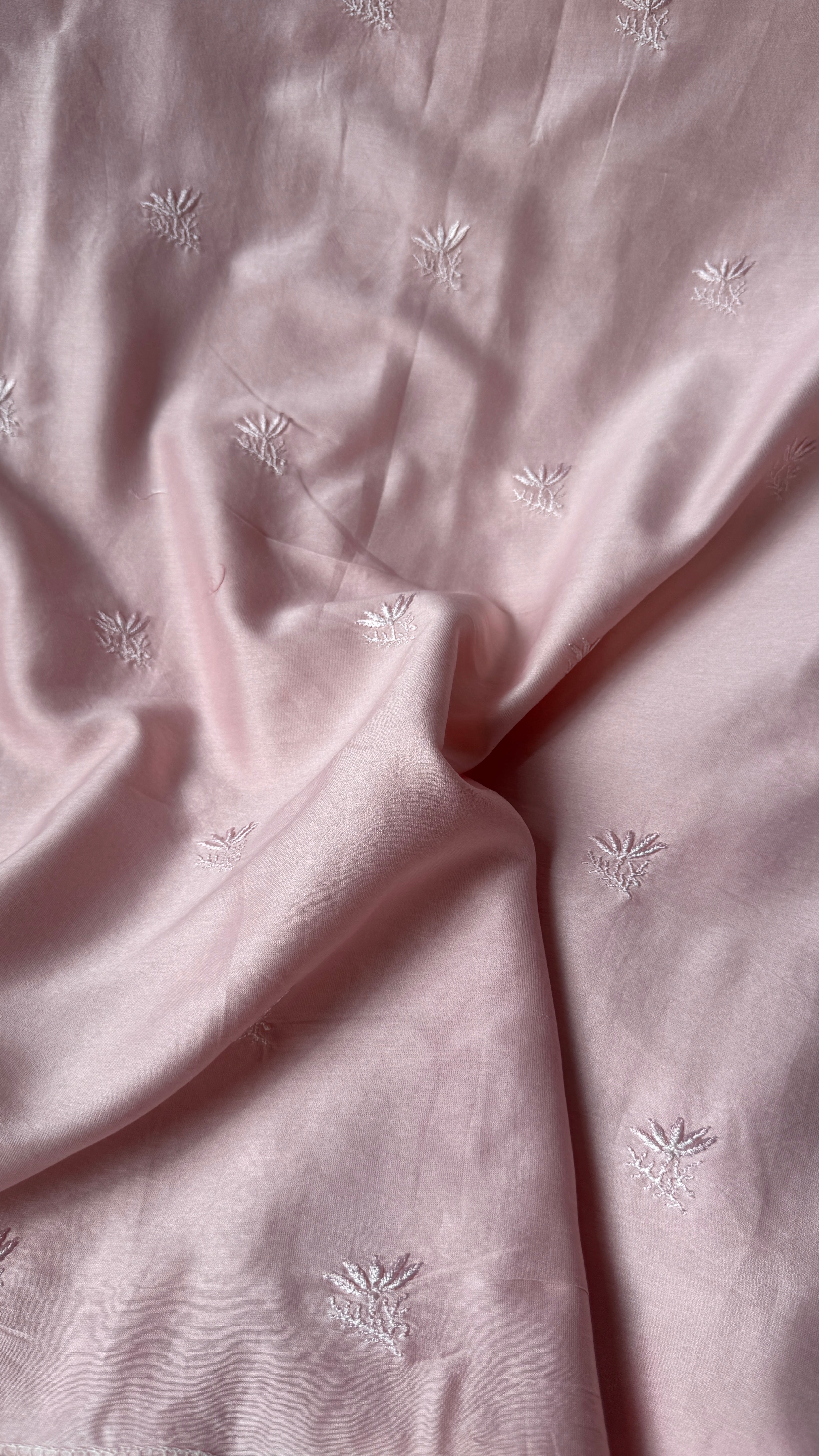 Chanderi Chikankari Kurta Length - Mens- Pale pink