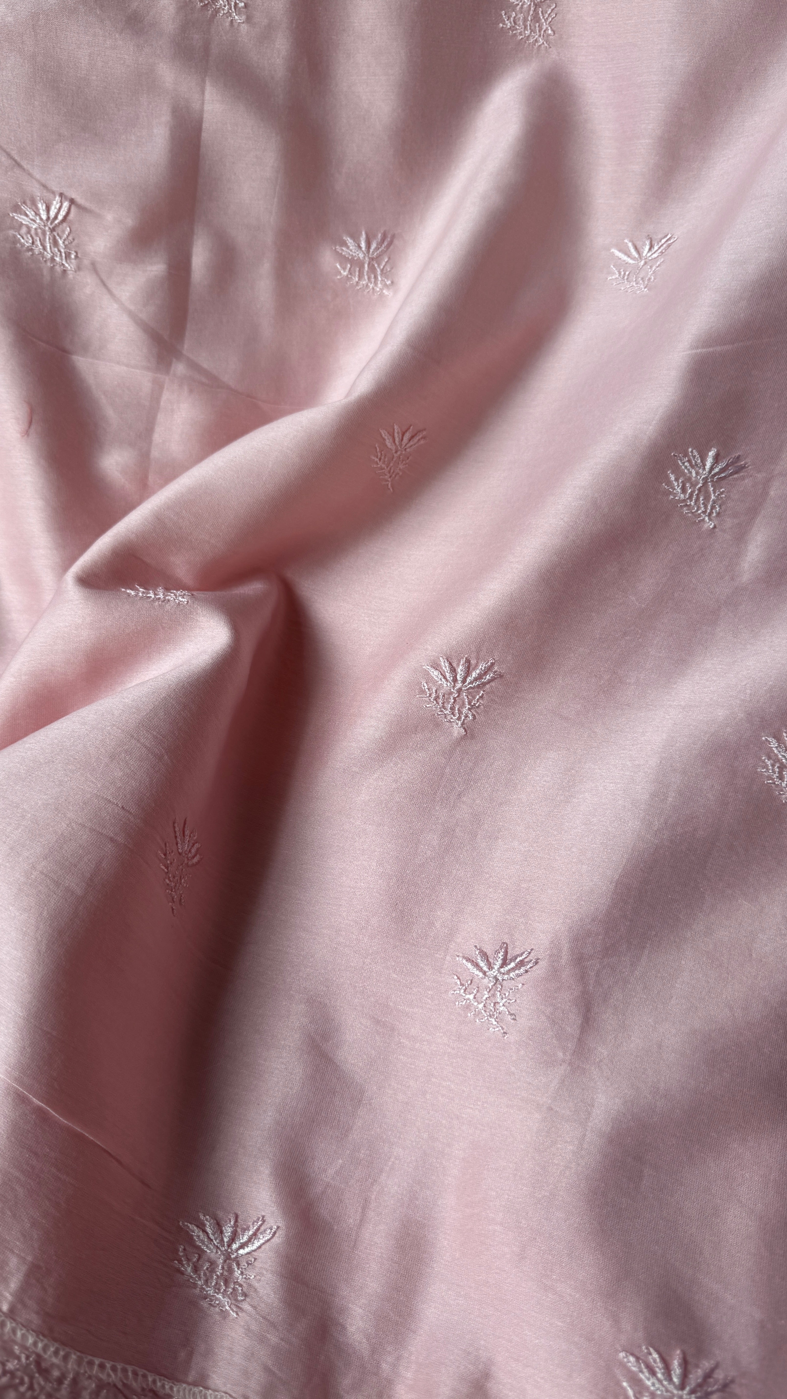 Chanderi Chikankari Kurta Length - Mens- Pale pink