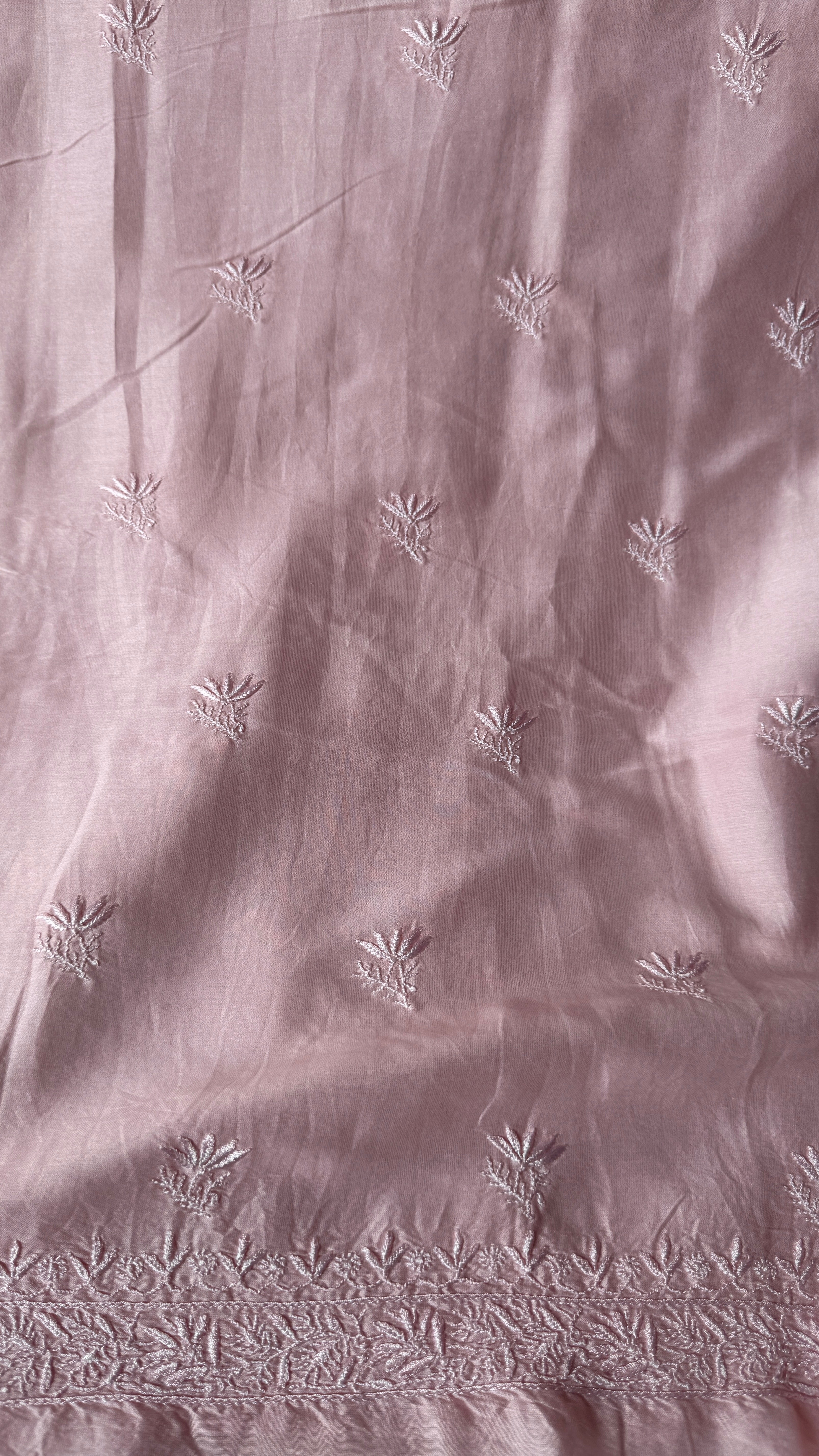 Chanderi Chikankari Kurta Length - Mens- Pale pink