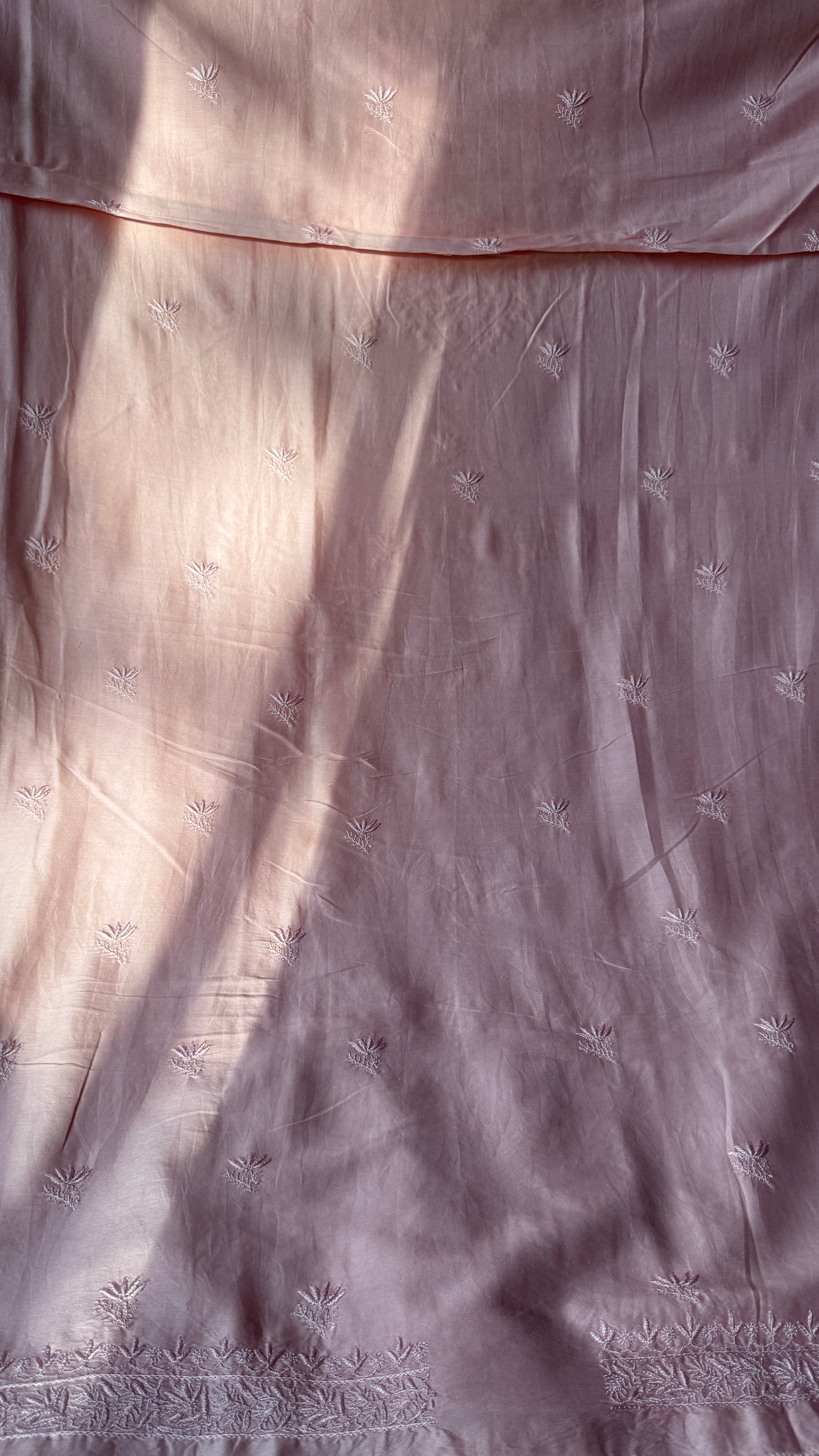 Chanderi Chikankari Kurta Length - Mens- Pale pink