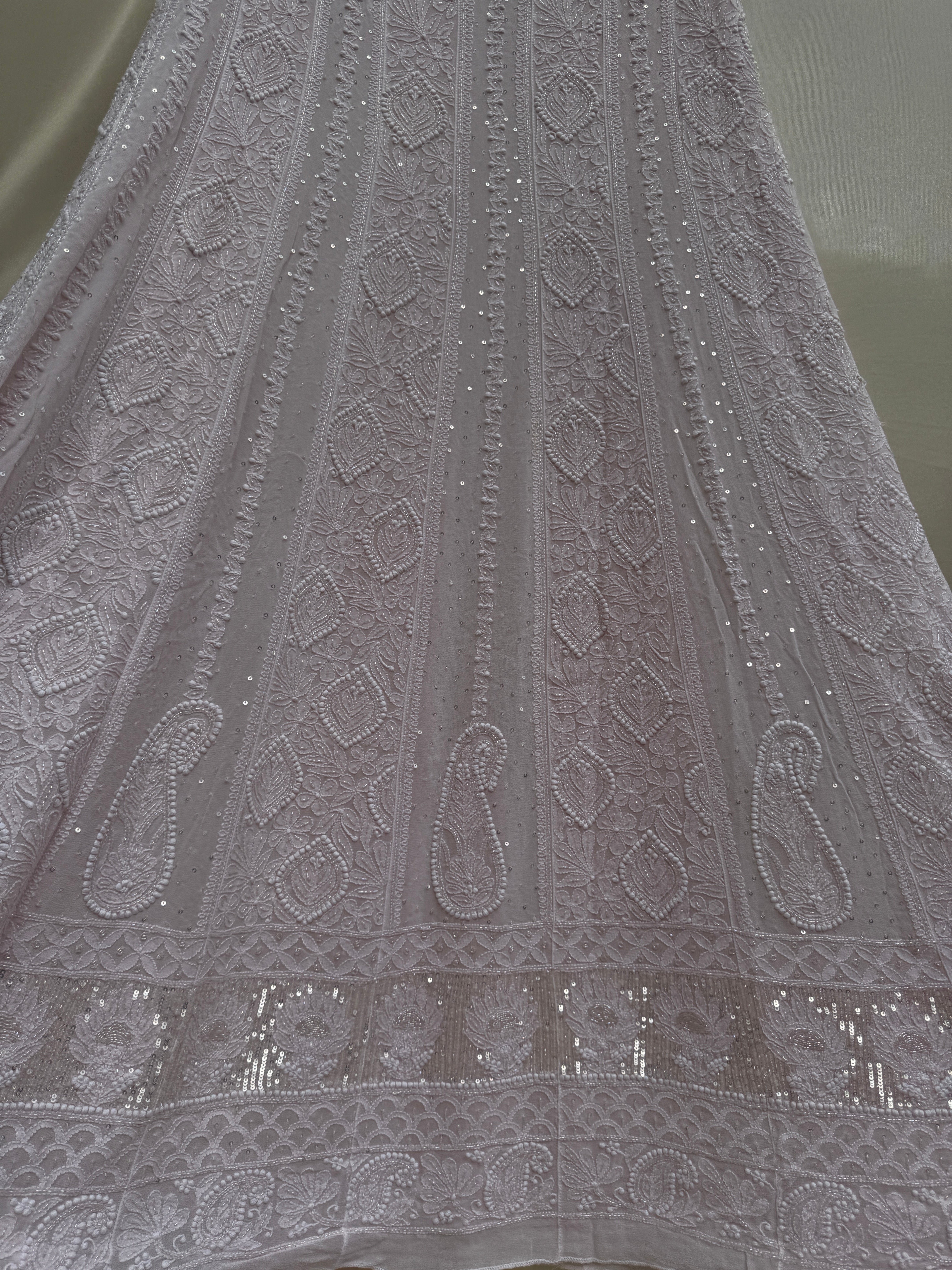 Viscose Anarkali - Semi Stitched - Pearl Work - Pale Pink ARIAA CHIKANKARI