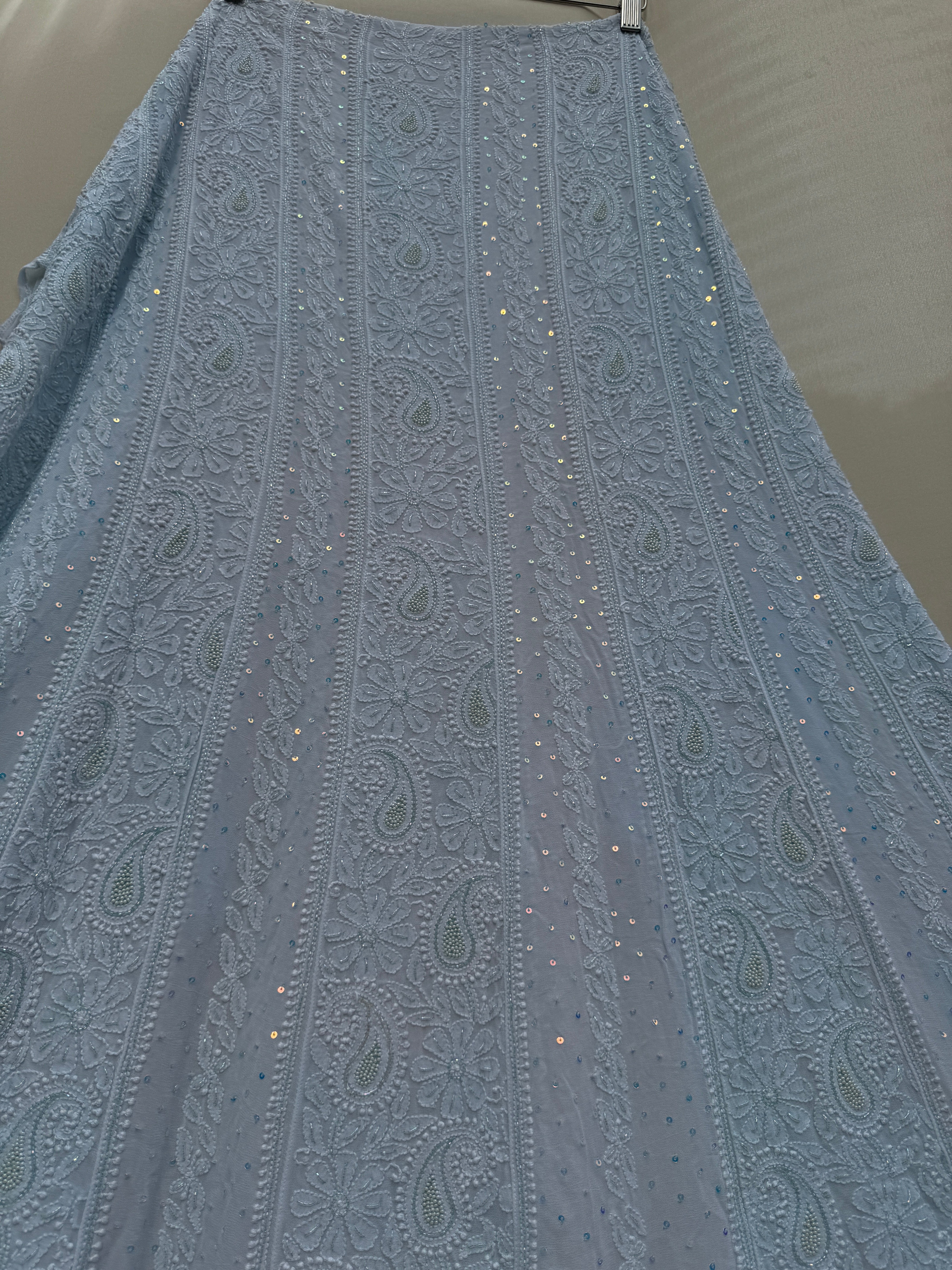 Viscose Anarkali - Semi Stitched - Pearl Work -Light Blue ARIAA CHIKANKARI