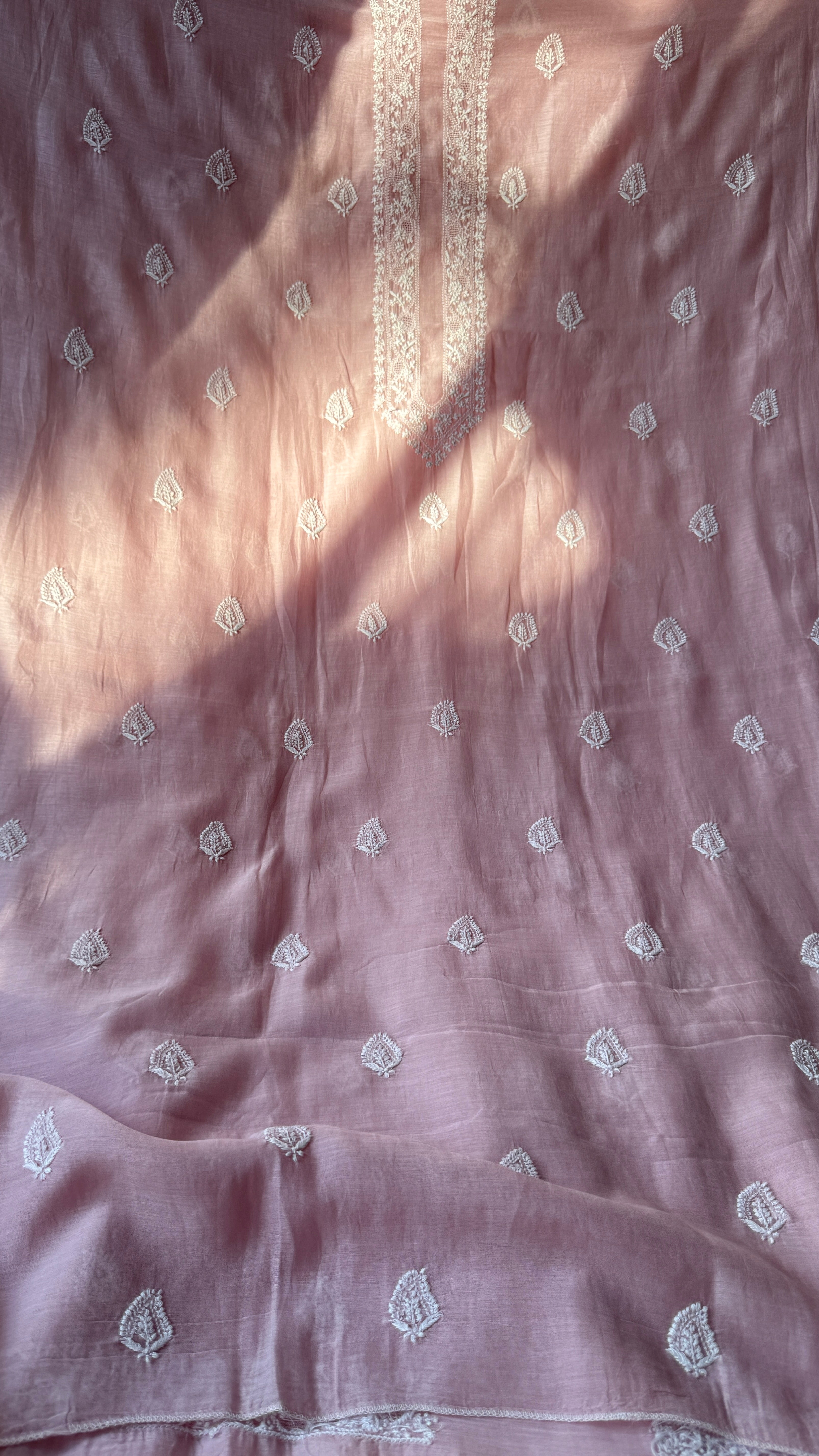 Mul Chanderi Chikankari Kurta Length - Mens- Pale Pink