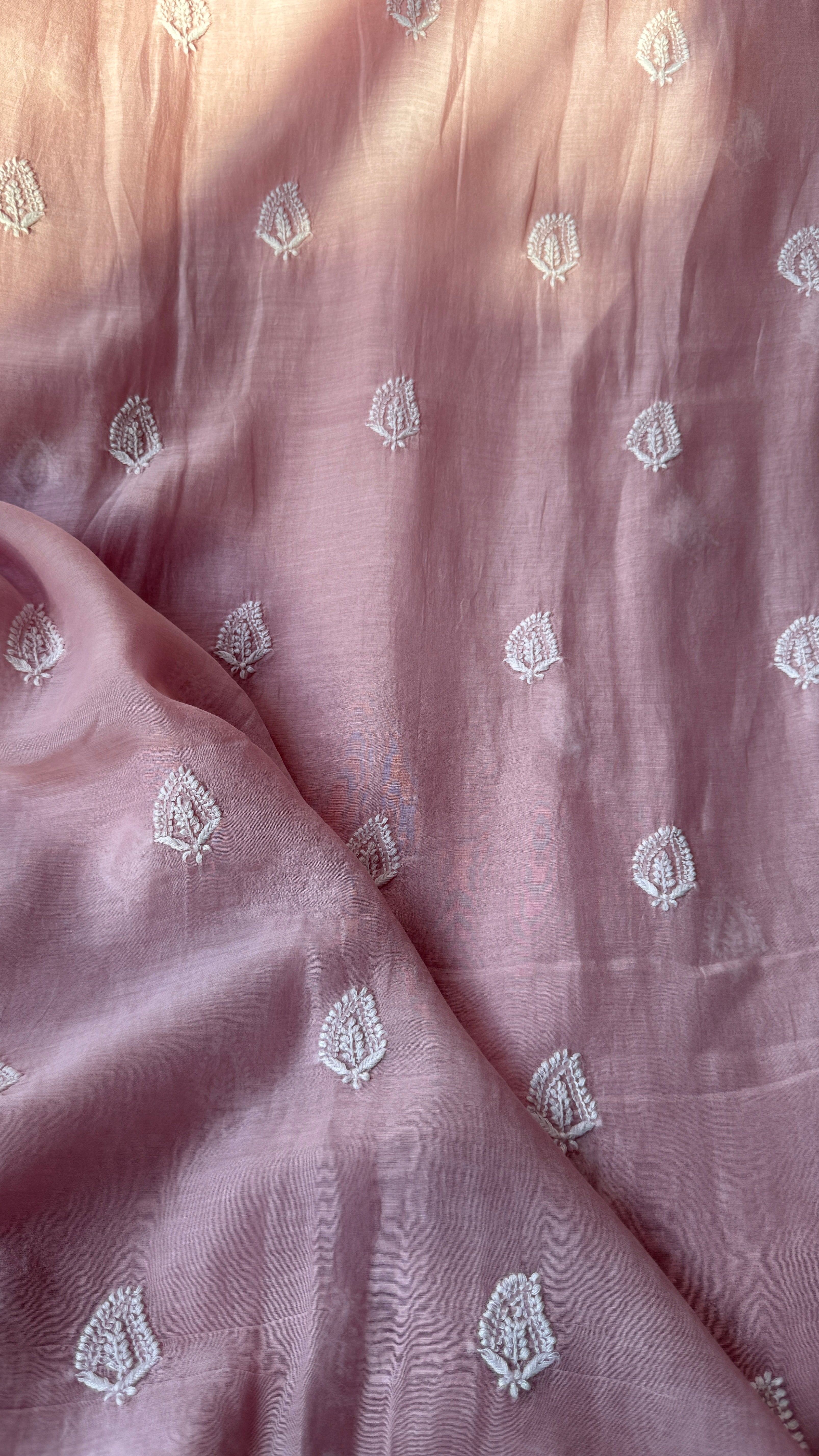 Mul Chanderi Chikankari Kurta Length - Mens- Pale Pink