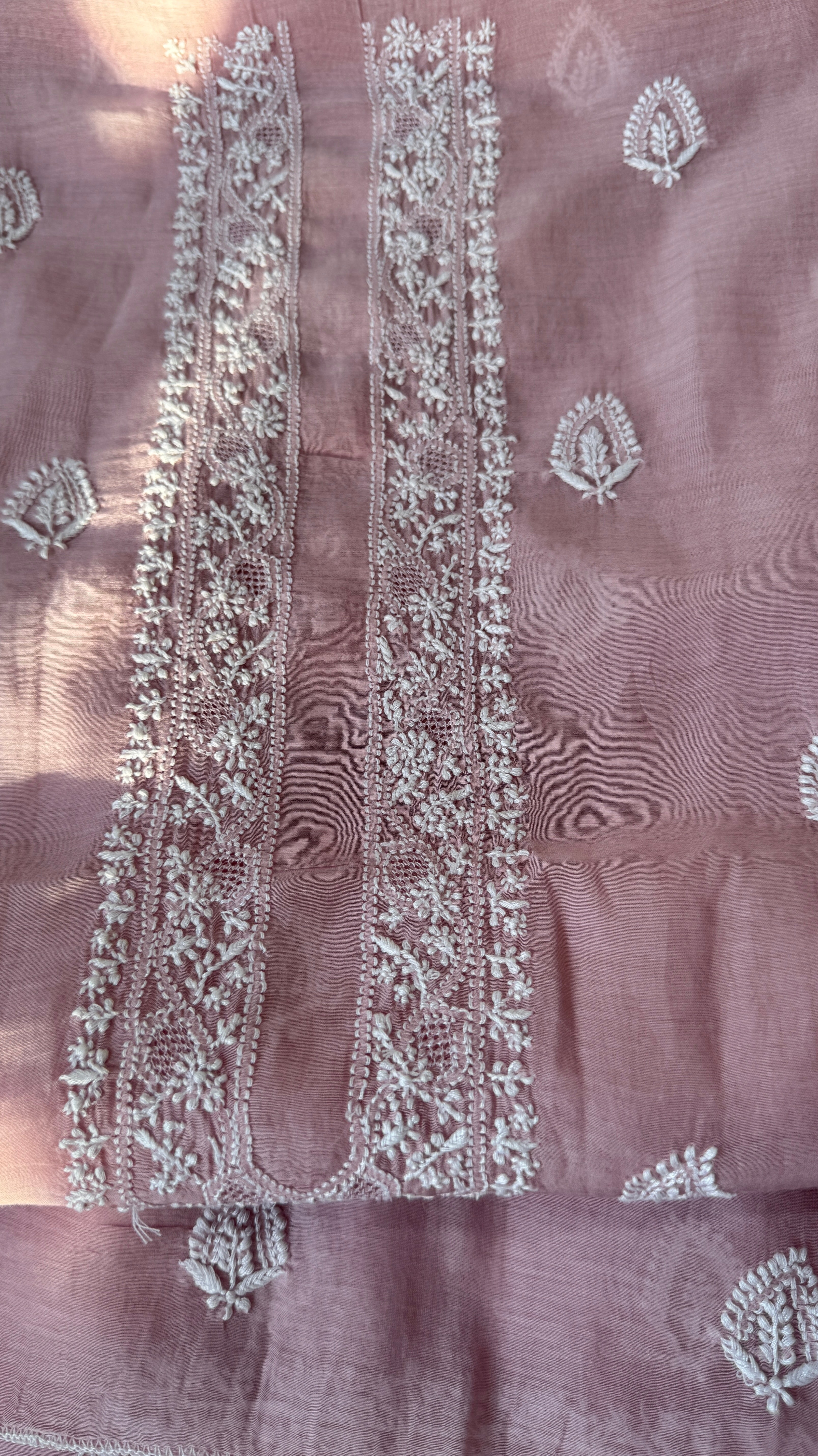Mul Chanderi Chikankari Kurta Length - Mens- Pale Pink