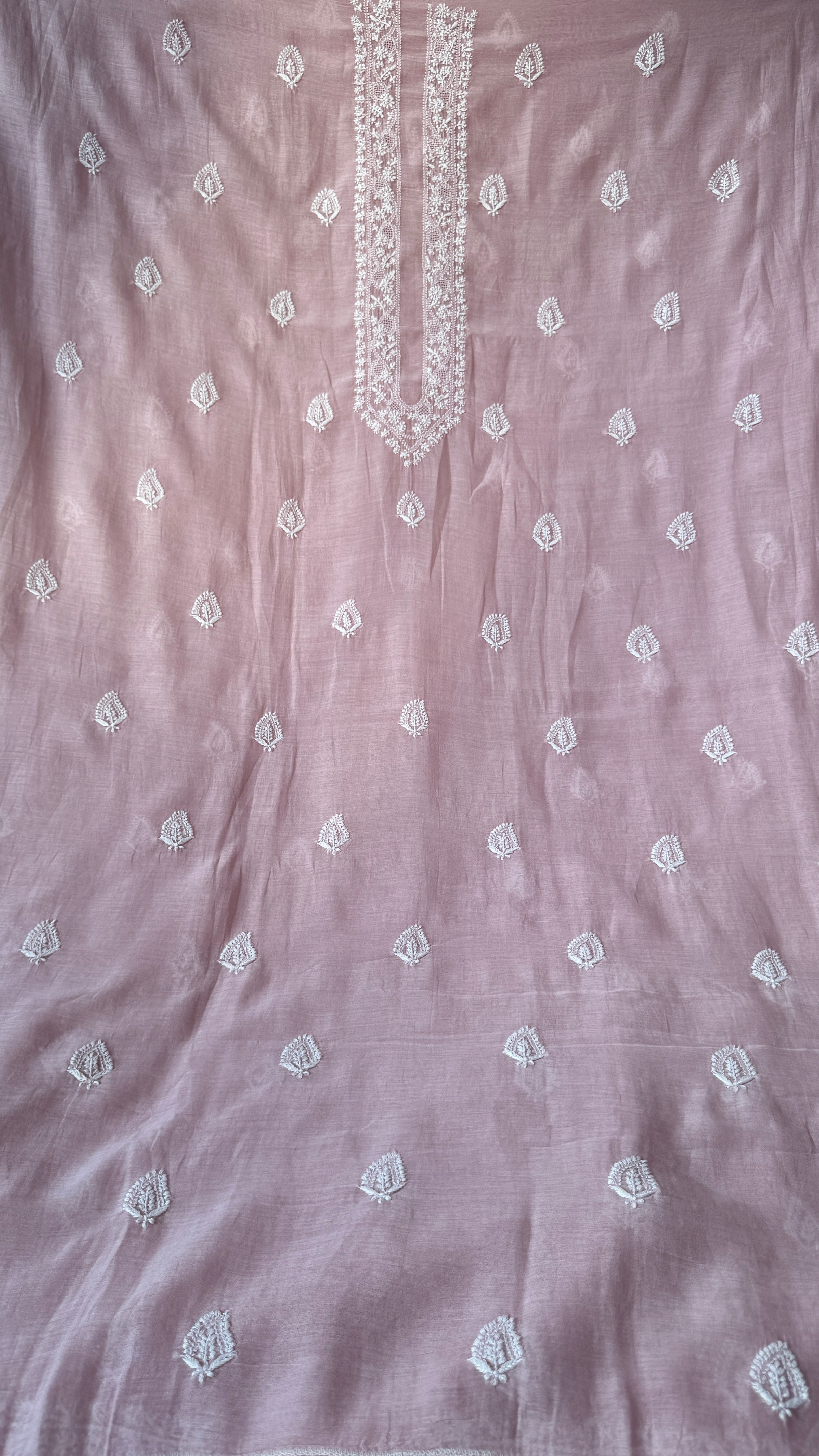 Mul Chanderi Chikankari Kurta Length - Mens- Pale Pink