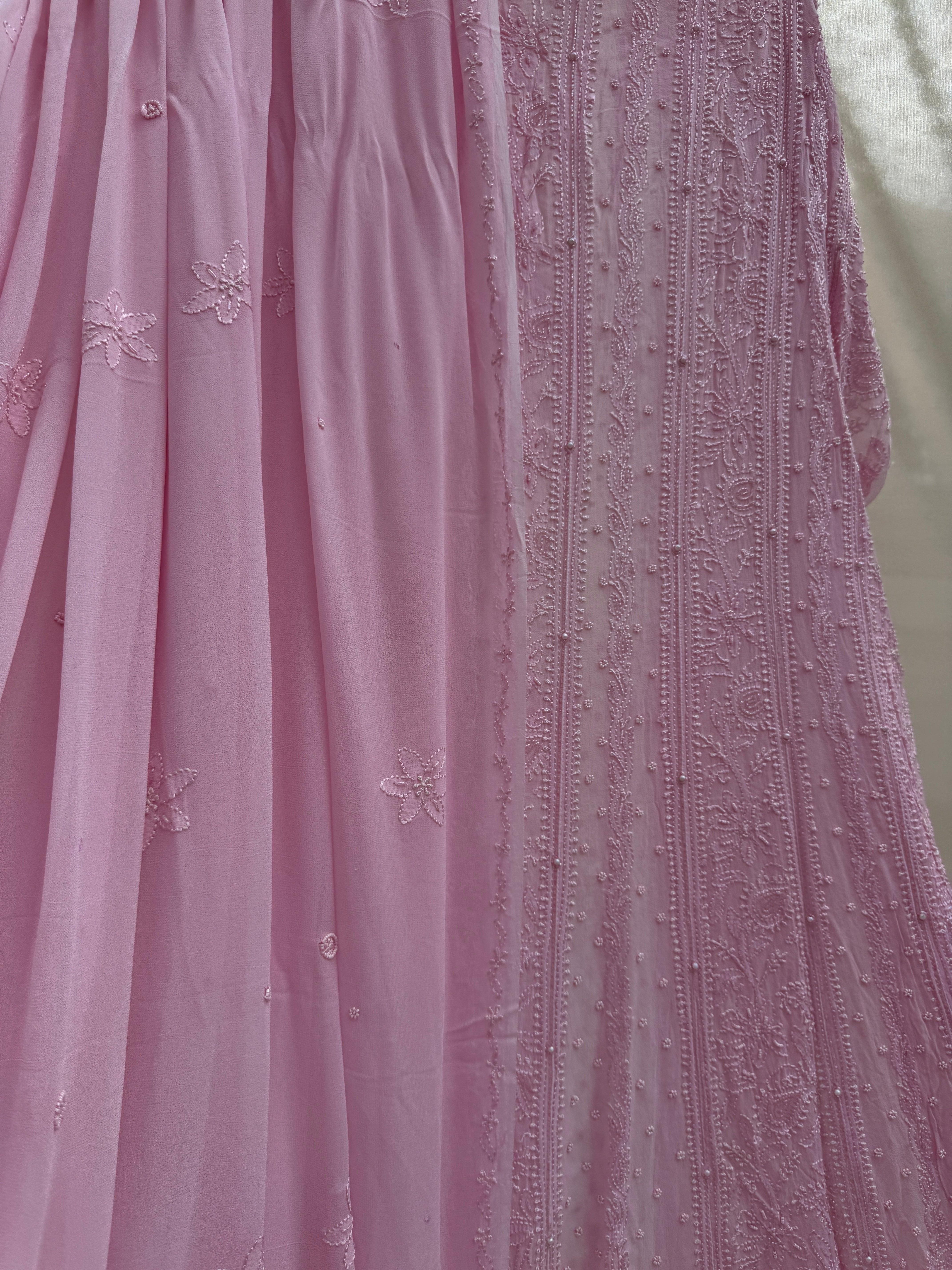 Viscose Anarkali - Semi Stitched - Pearl Work - Pink ARIAA CHIKANKARI