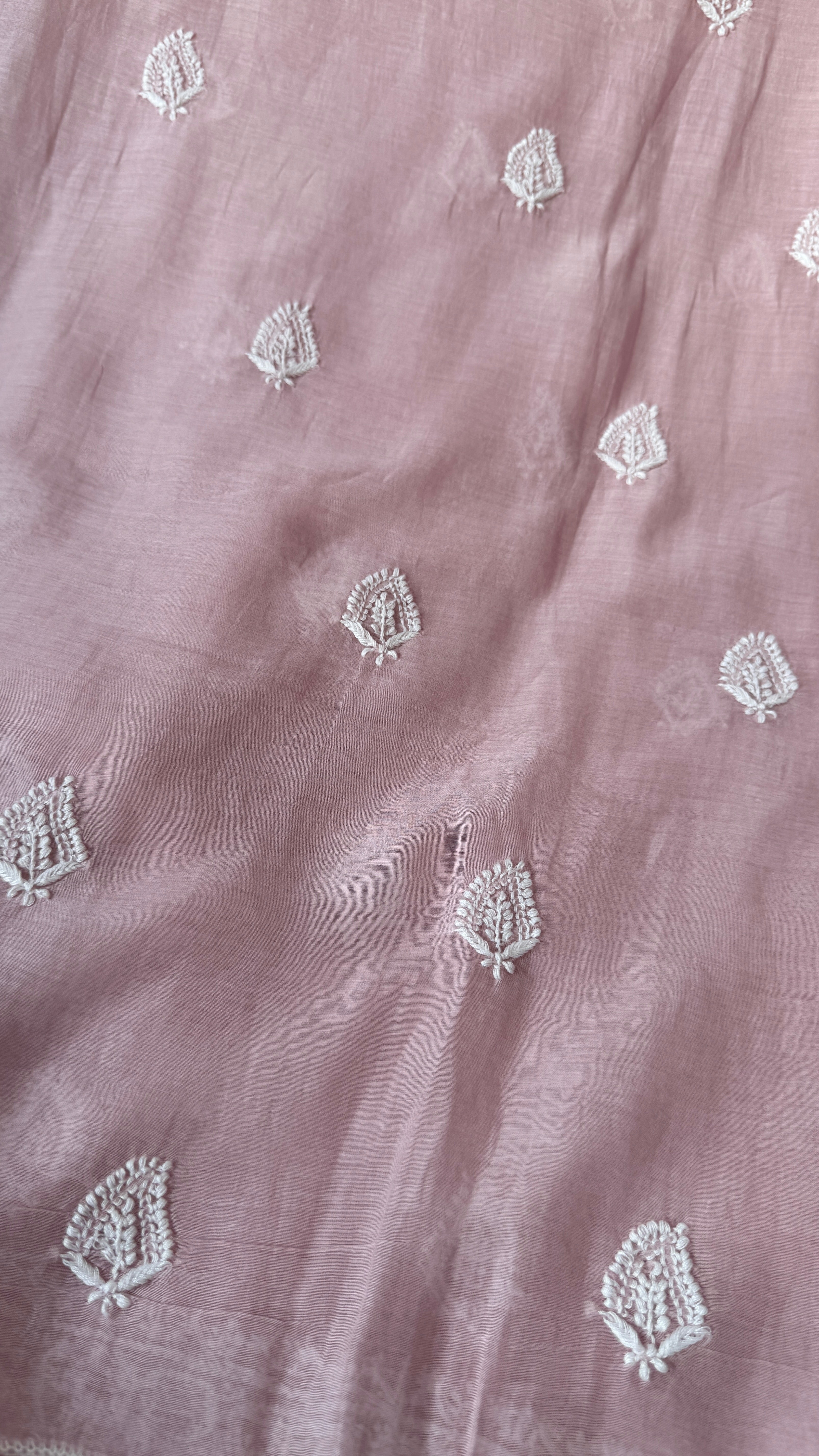Mul Chanderi Chikankari Kurta Length - Mens- Pale Pink
