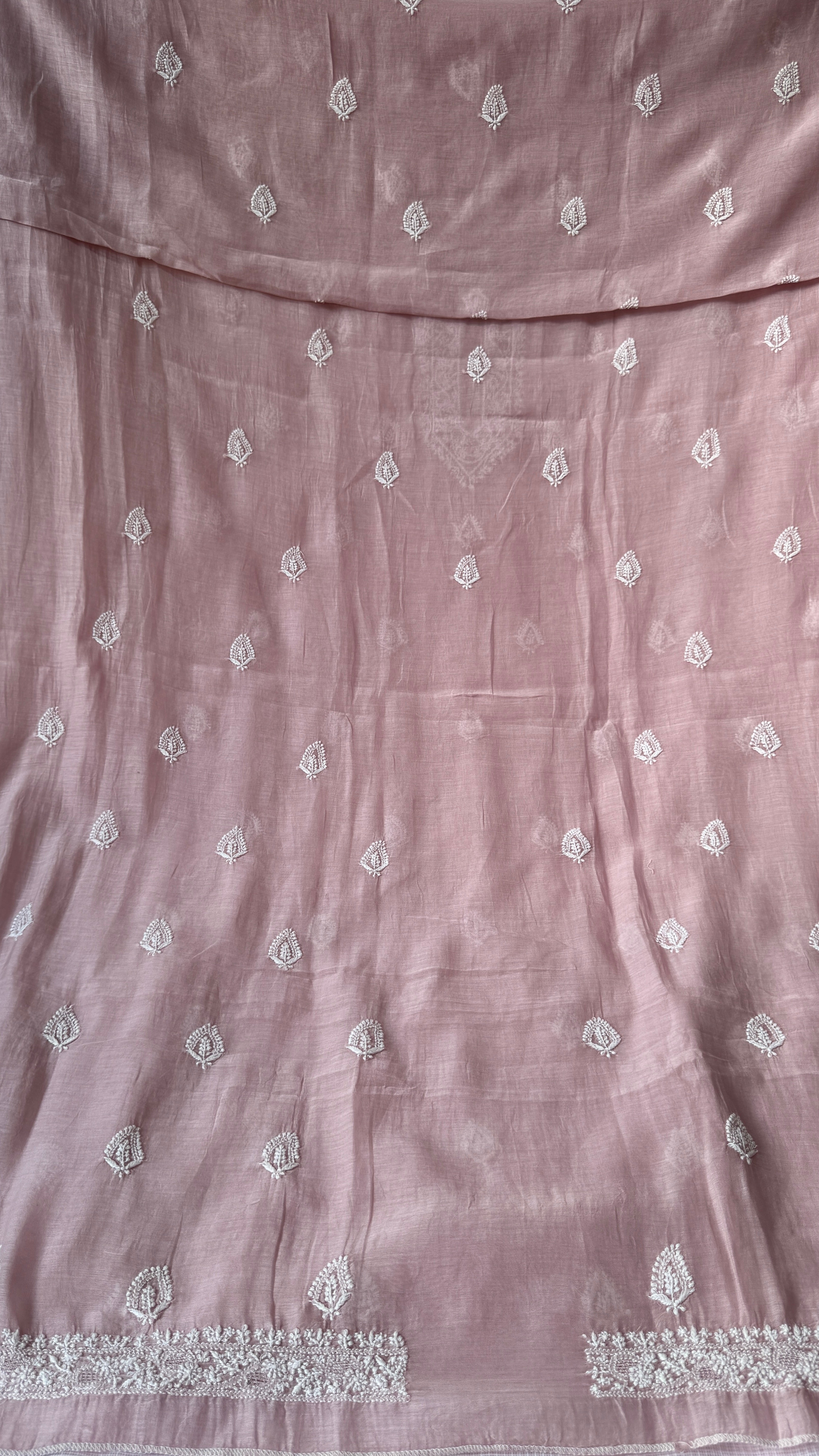 Mul Chanderi Chikankari Kurta Length - Mens- Pale Pink