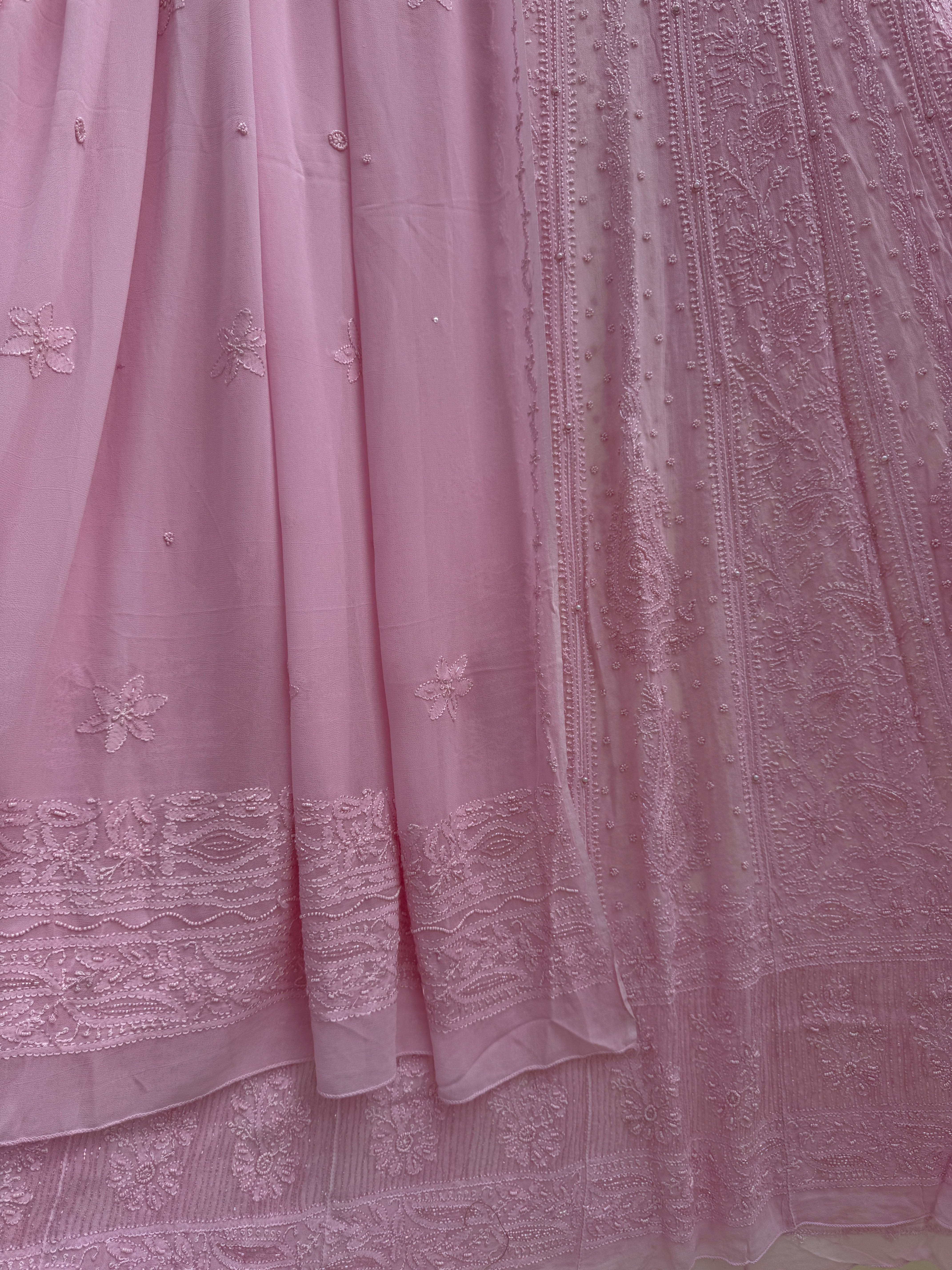 Viscose Anarkali - Semi Stitched - Pearl Work - Pink ARIAA CHIKANKARI