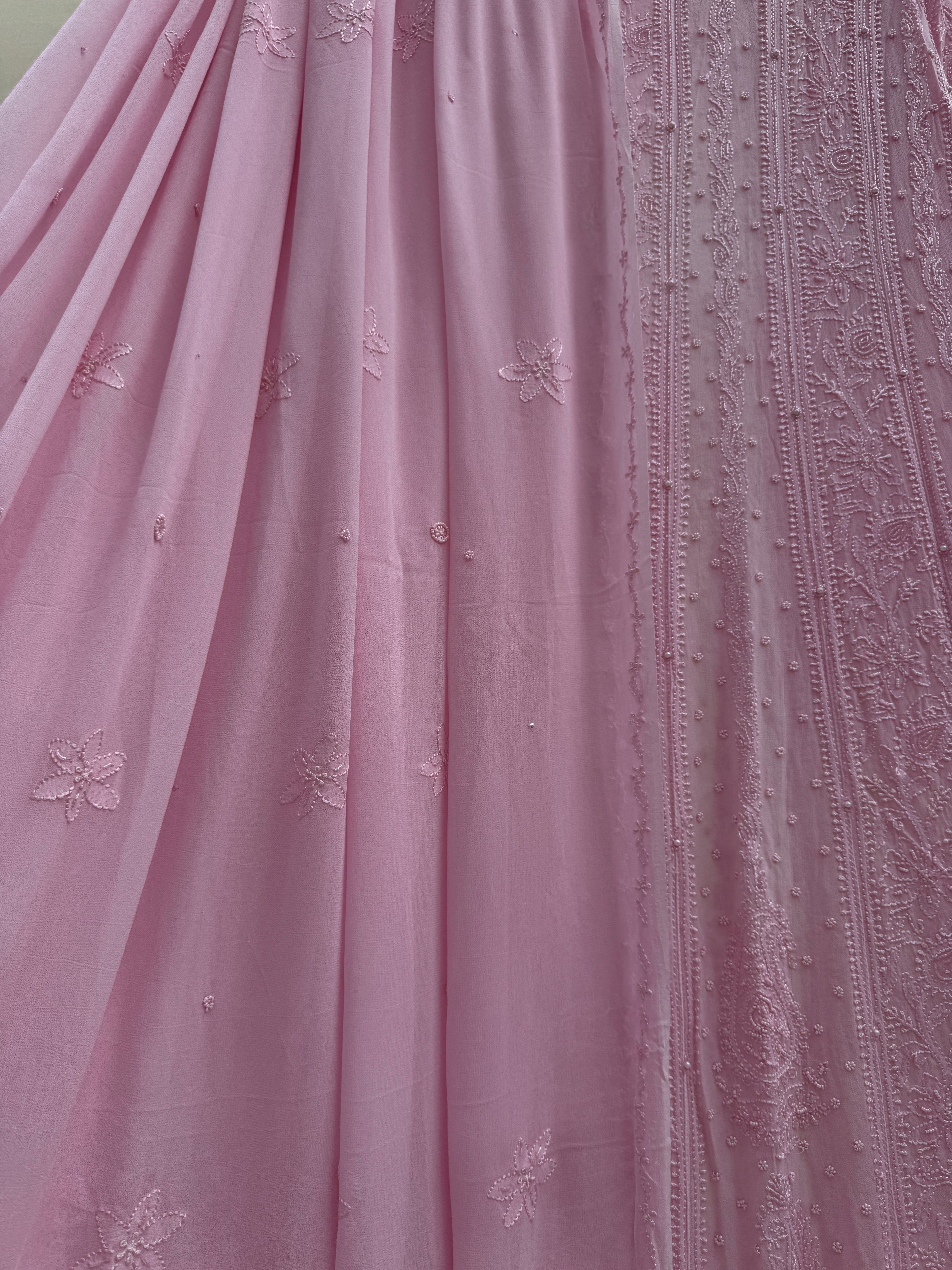 Viscose Anarkali - Semi Stitched - Pearl Work - Pink ARIAA CHIKANKARI