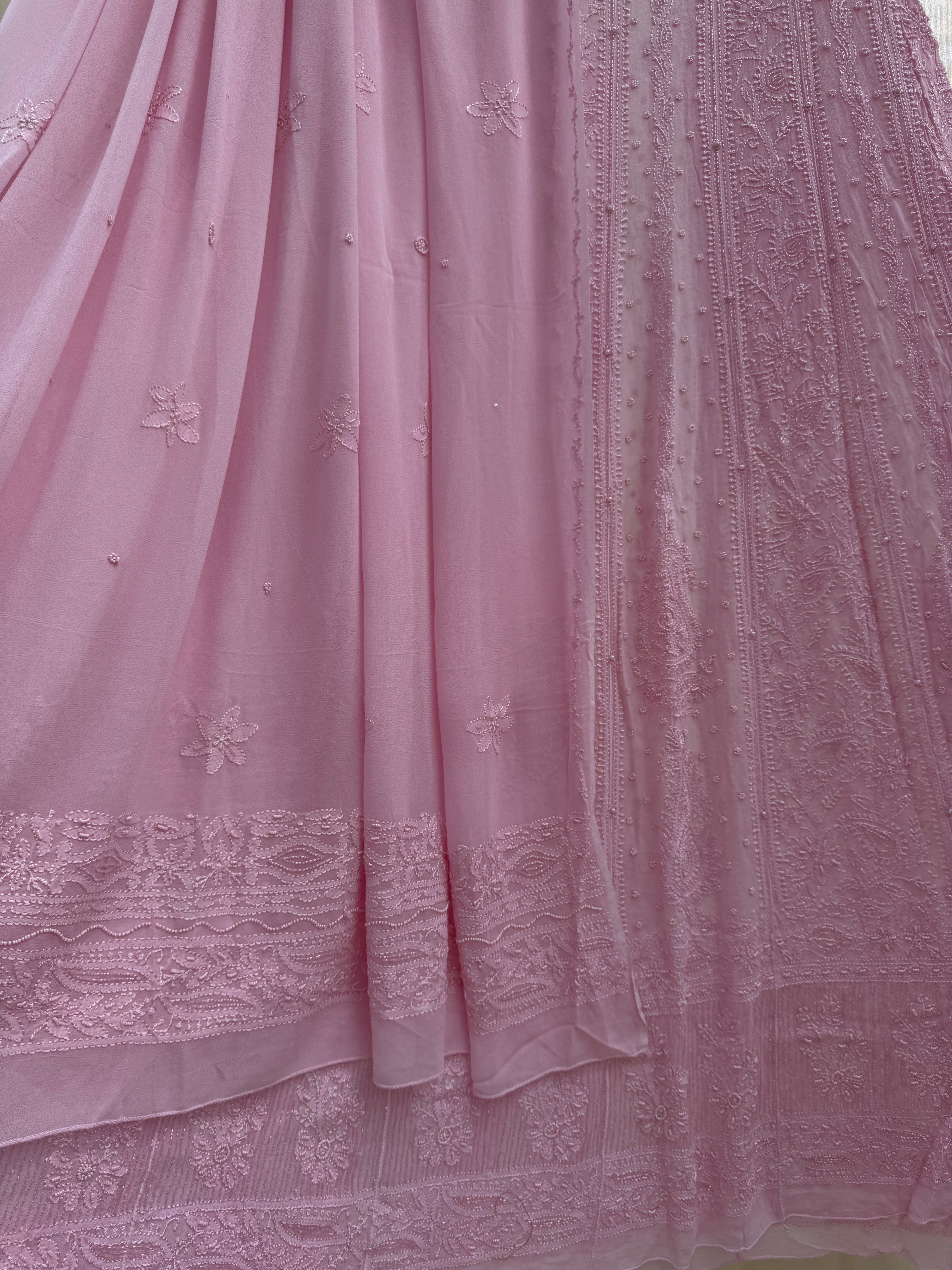 Viscose Anarkali - Semi Stitched - Pearl Work - Pink ARIAA CHIKANKARI