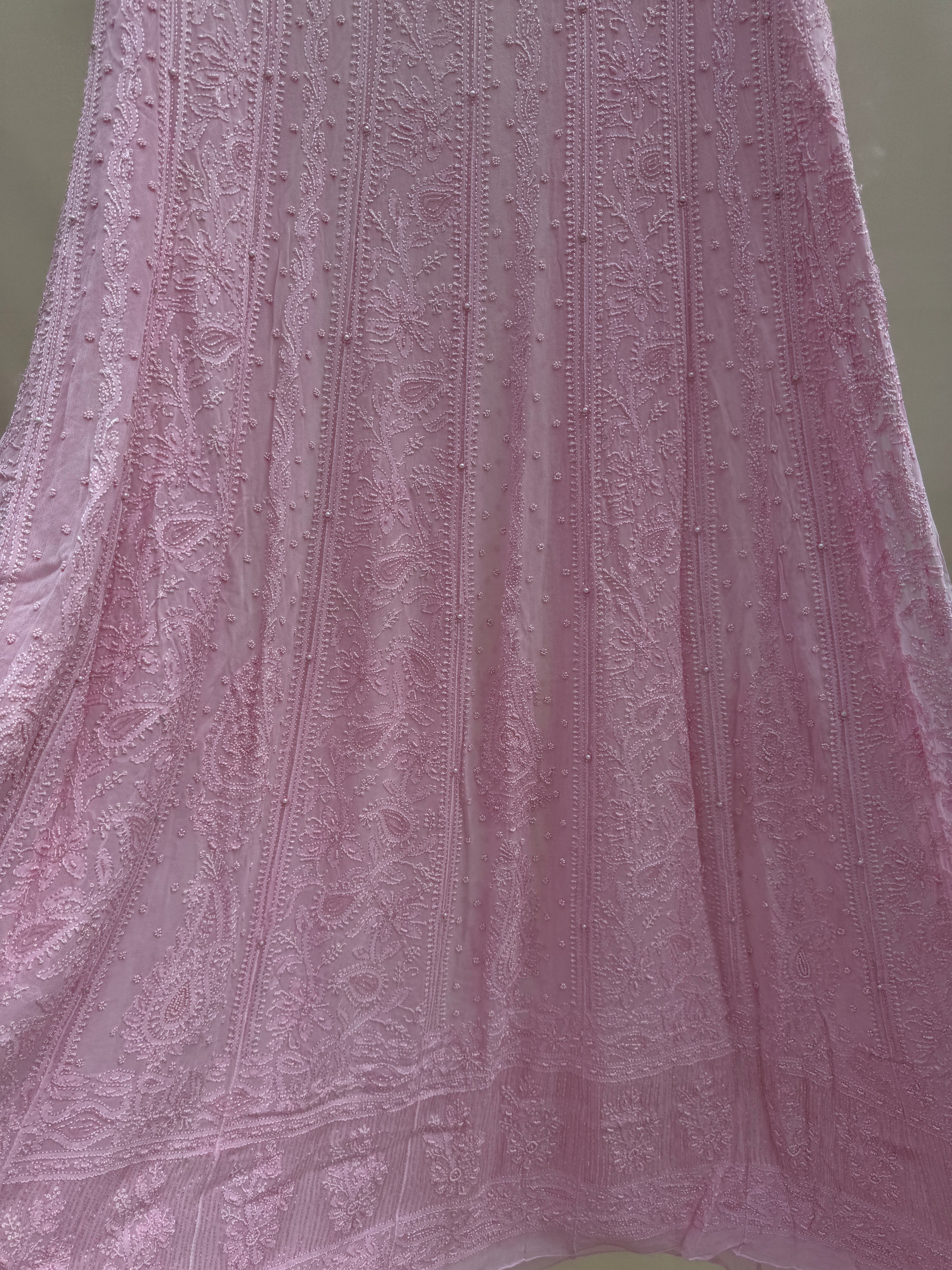 Viscose Anarkali - Semi Stitched - Pearl Work - Pink