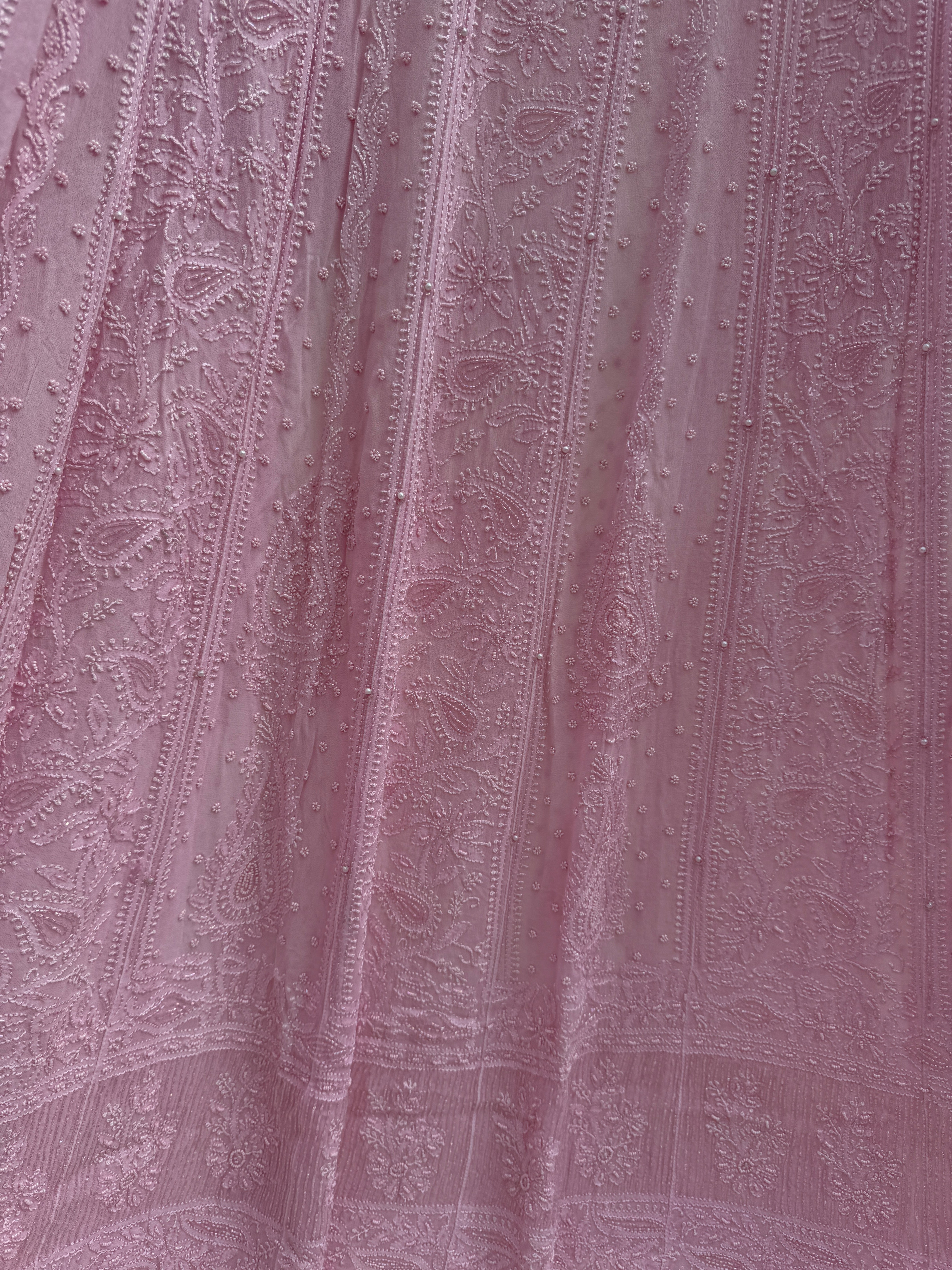 Viscose Anarkali - Semi Stitched - Pearl Work - Pink