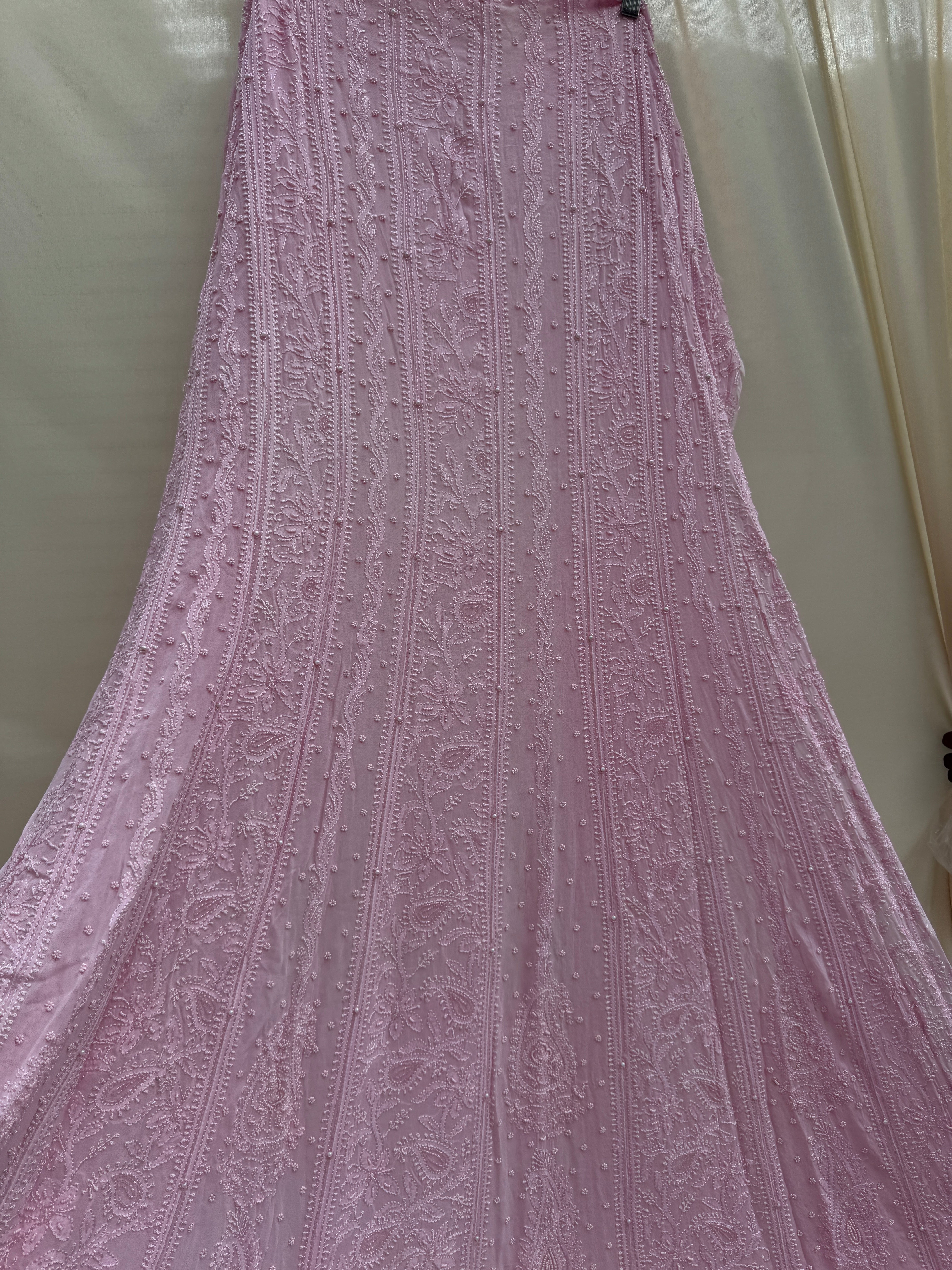 Viscose Anarkali - Semi Stitched - Pearl Work - Pink ARIAA CHIKANKARI