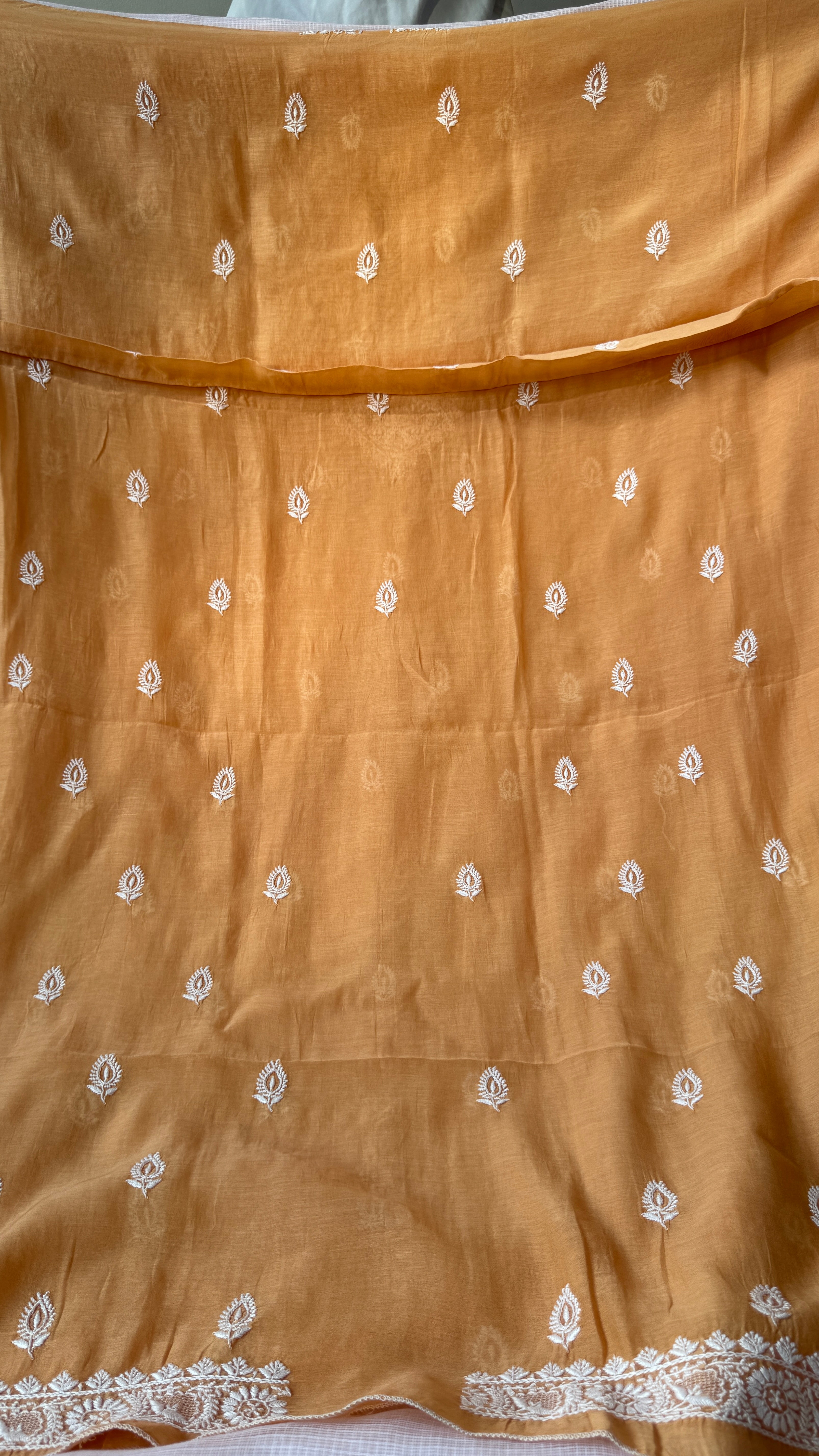 Mul Chanderi Chikankari Kurta Length - Mens- Sunset Orange