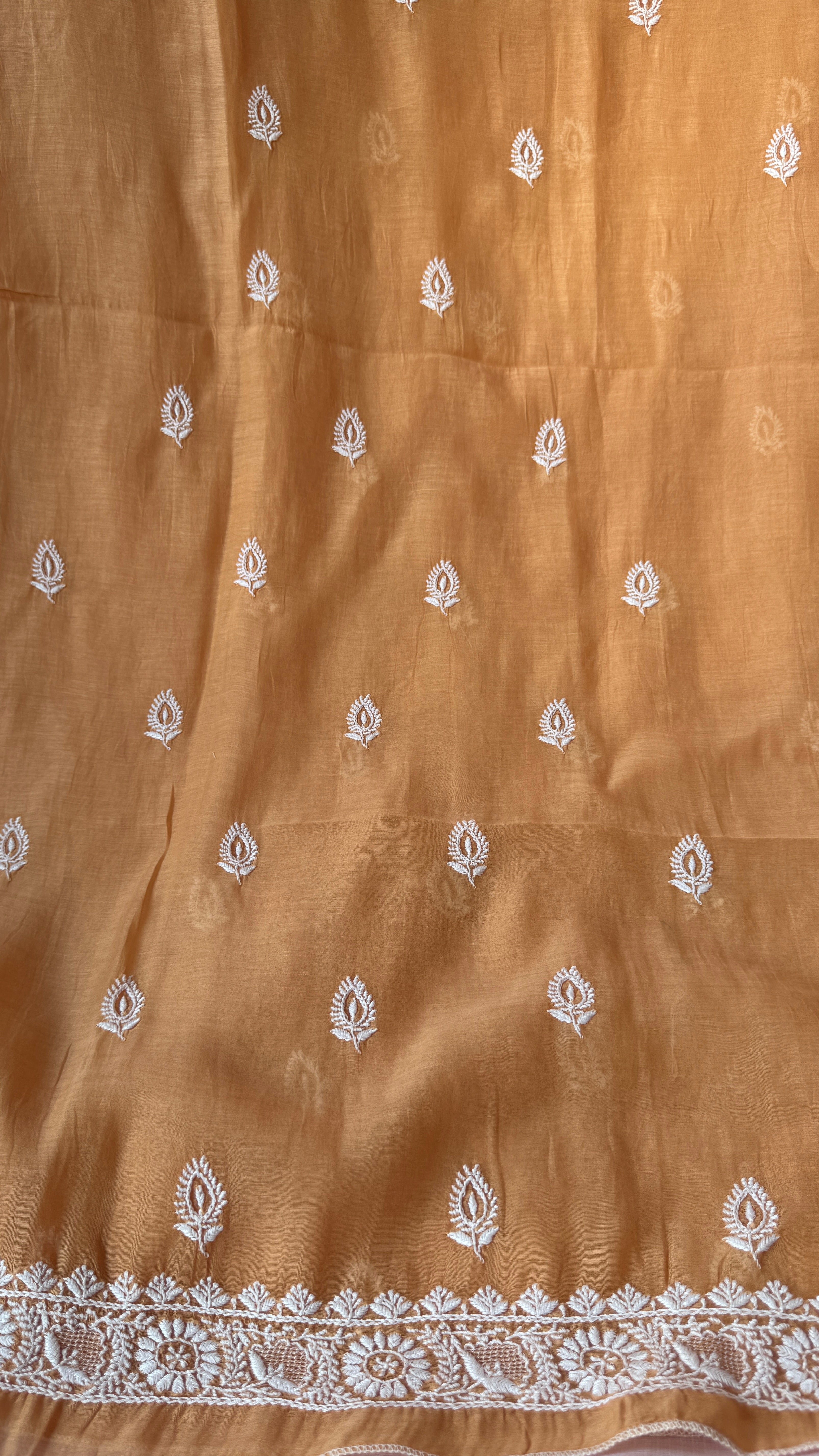 Mul Chanderi Chikankari Kurta Length - Mens- Sunset Orange