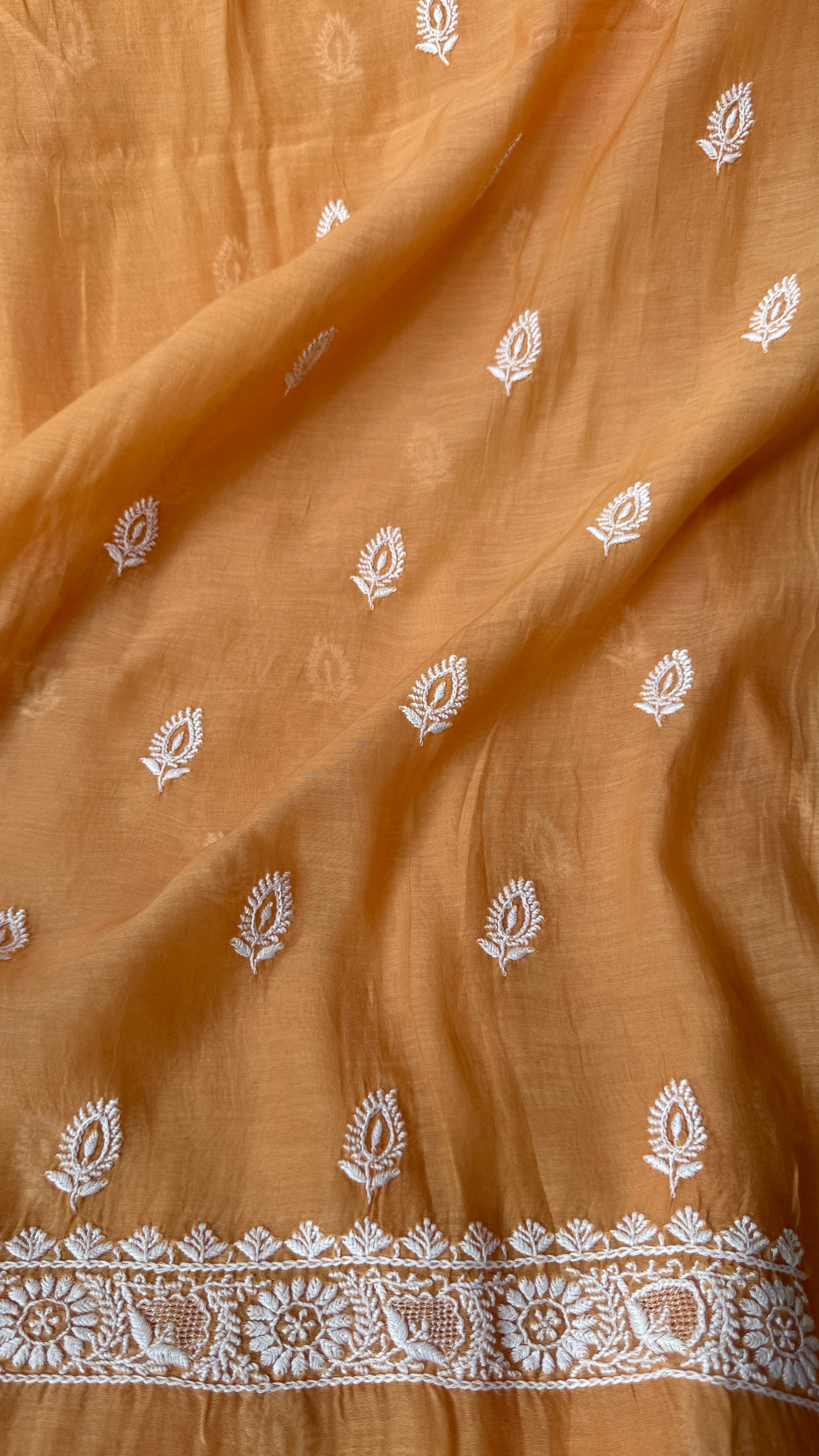 Mul Chanderi Chikankari Kurta Length - Mens- Sunset Orange