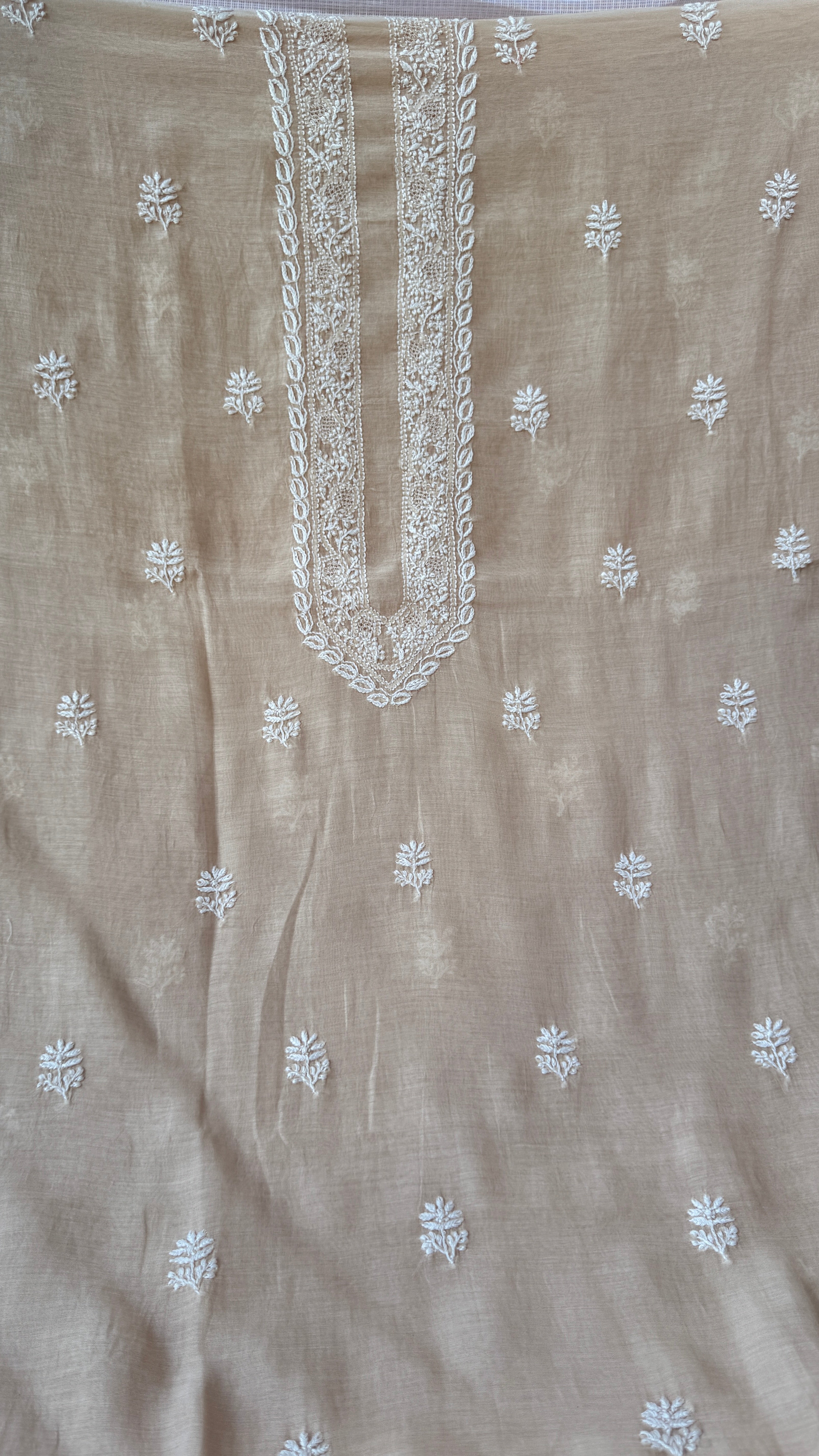 Mul Chanderi Chikankari Kurta Length - Mens- Beige
