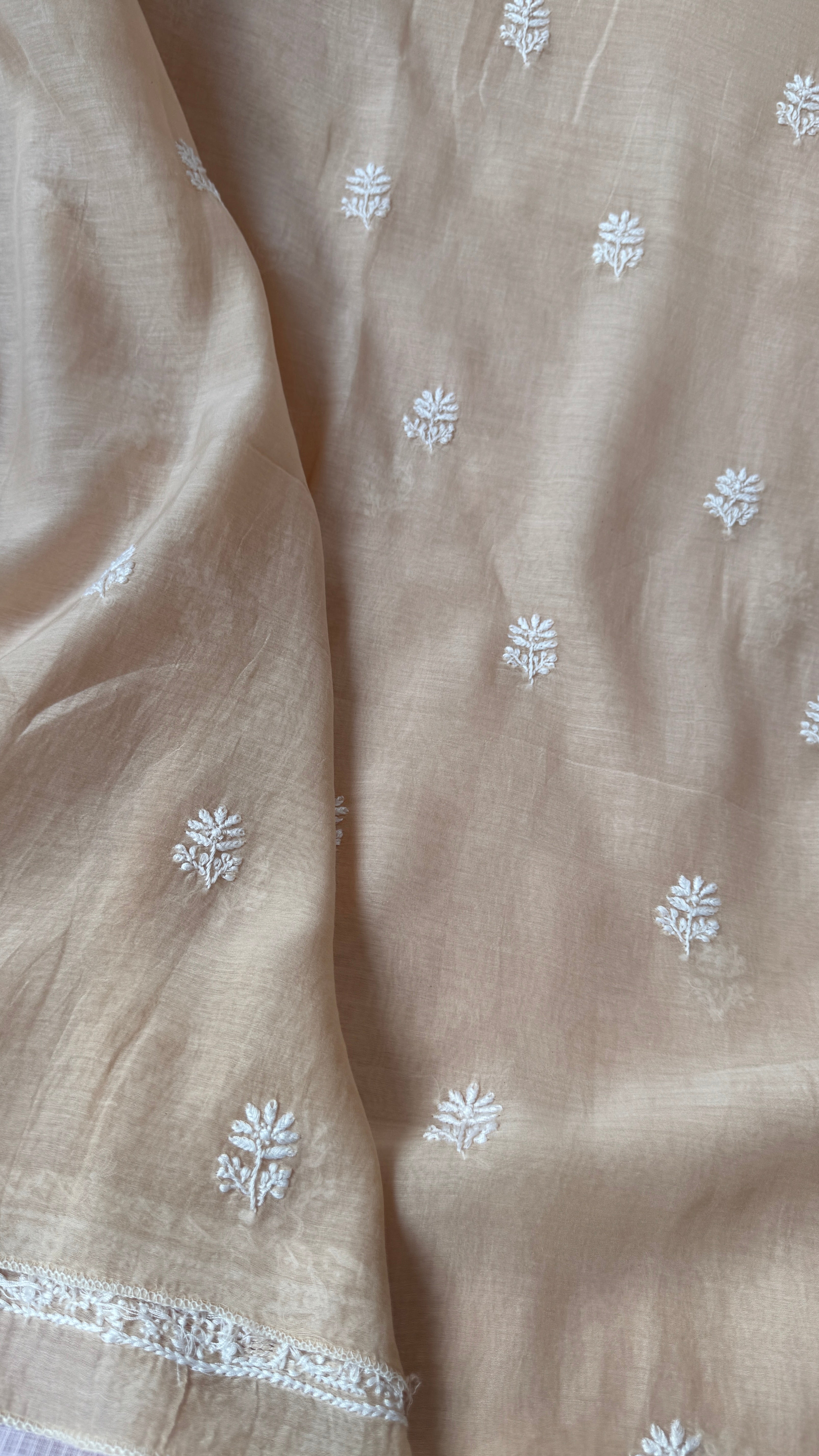 Mul Chanderi Chikankari Kurta Length - Mens- Beige