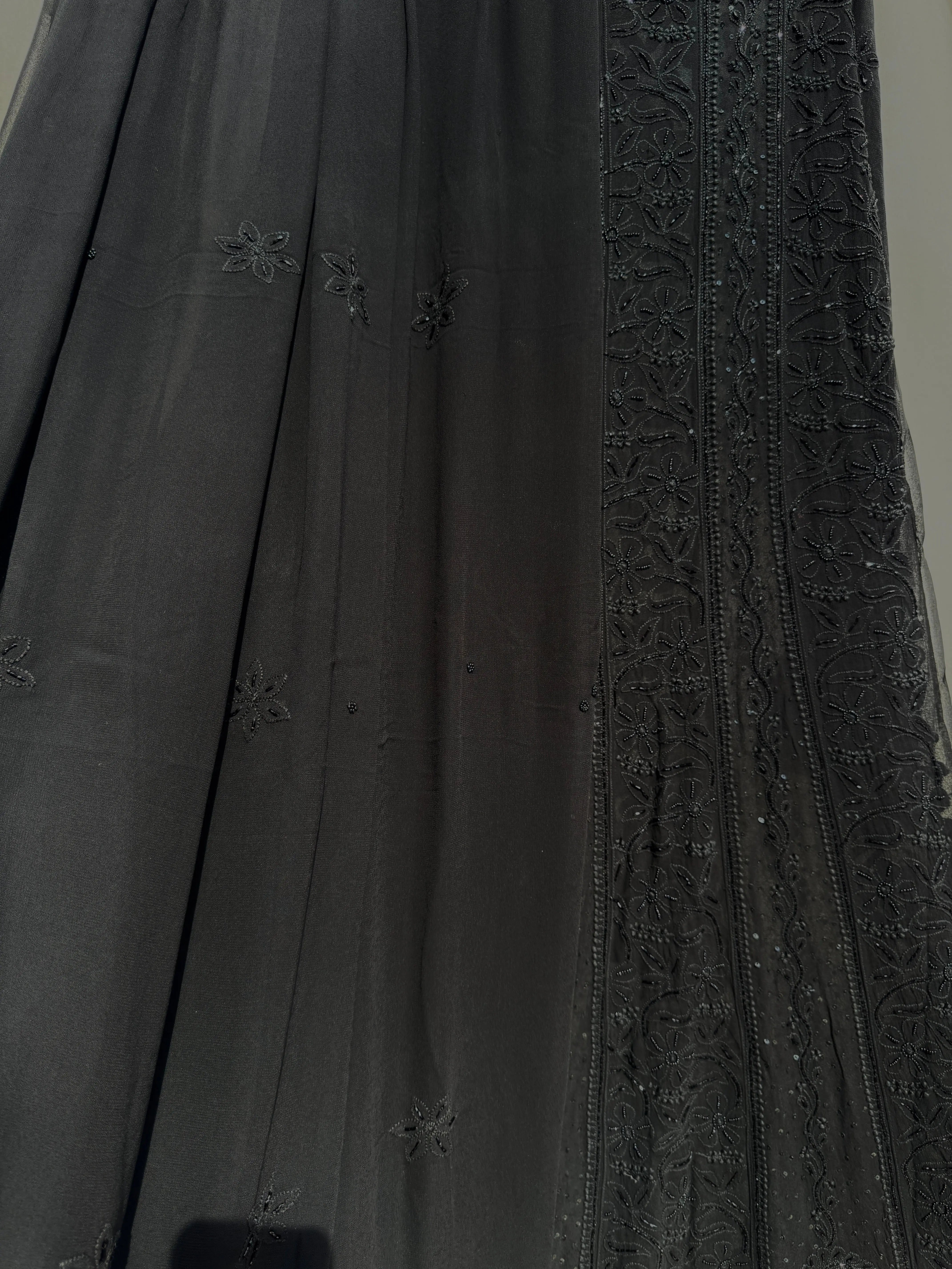 Viscose Anarkali - Semi Stitched - Pearl Work - Black ARIAA CHIKANKARI