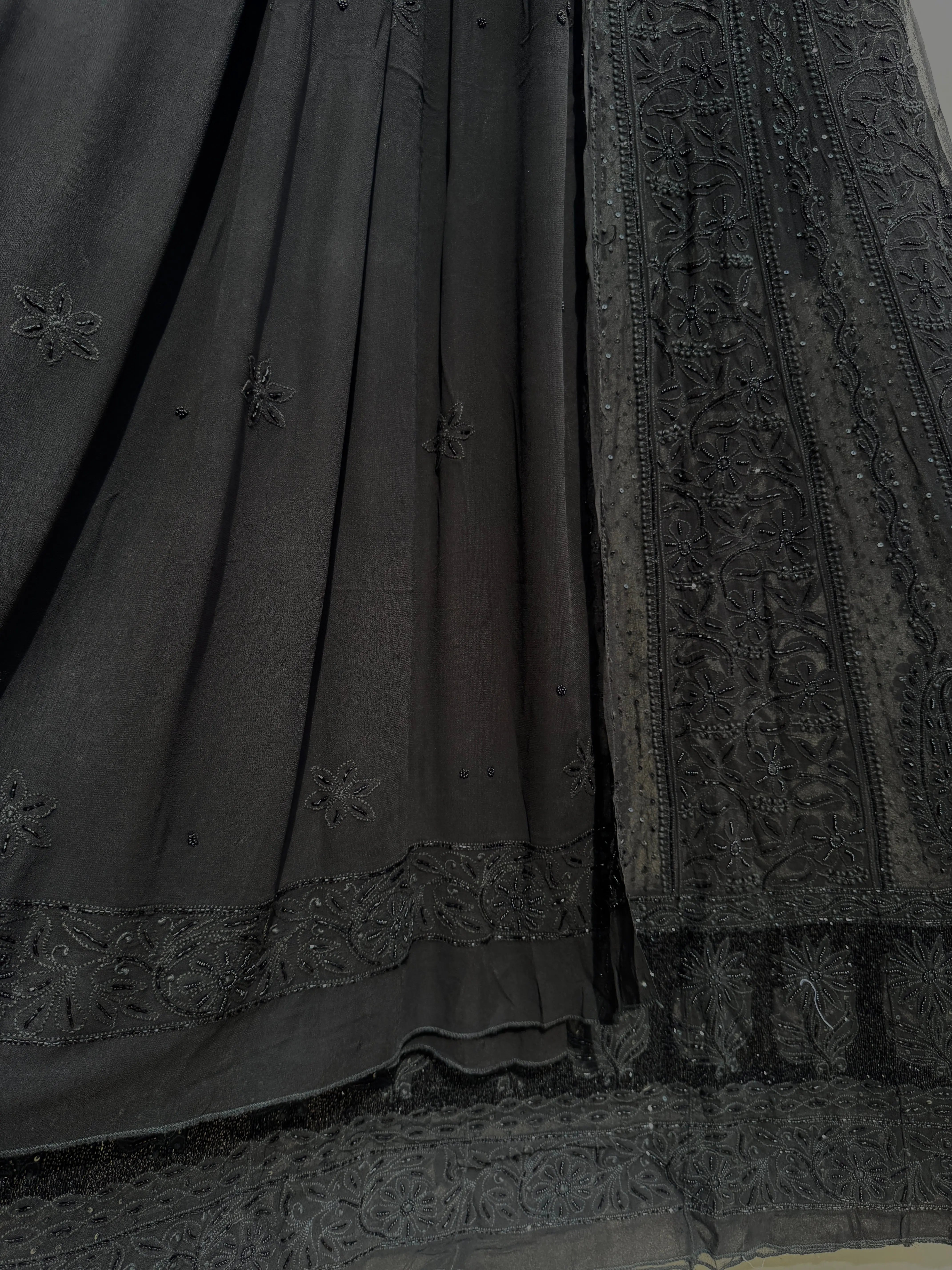 Viscose Anarkali - Semi Stitched - Pearl Work - Black ARIAA CHIKANKARI