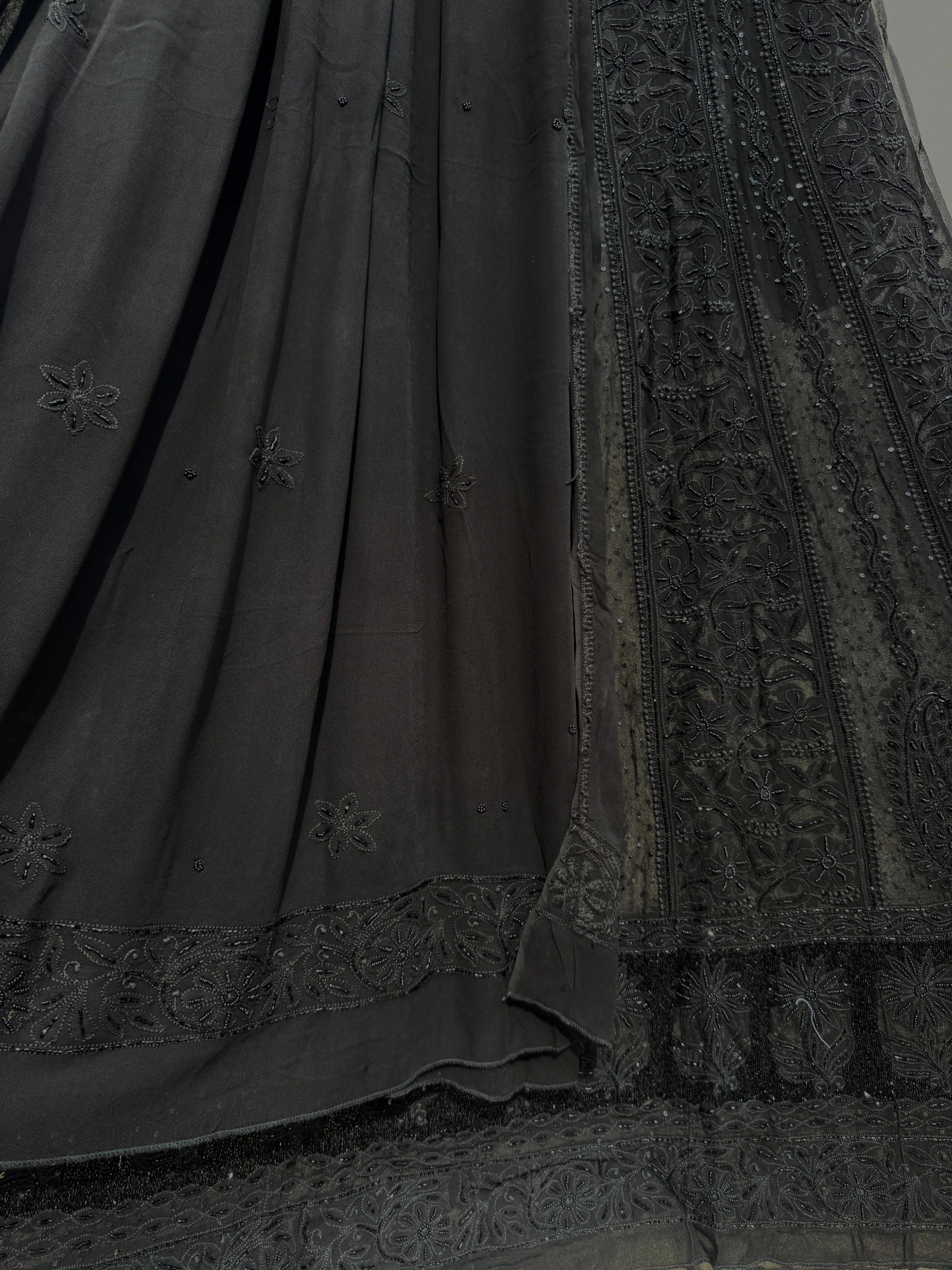Viscose Anarkali - Semi Stitched - Pearl Work - Black ARIAA CHIKANKARI