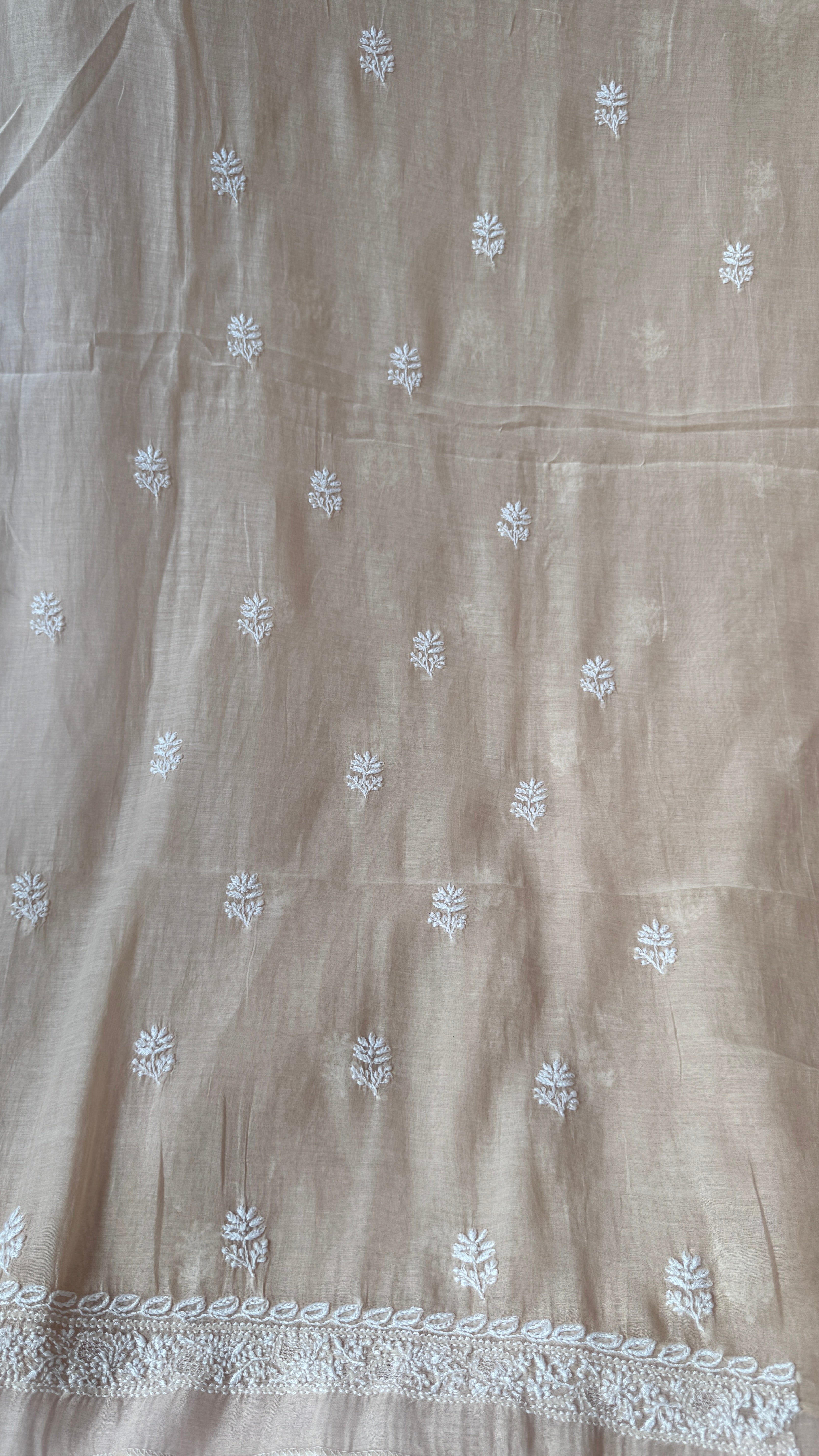 Mul Chanderi Chikankari Kurta Length - Mens- Beige